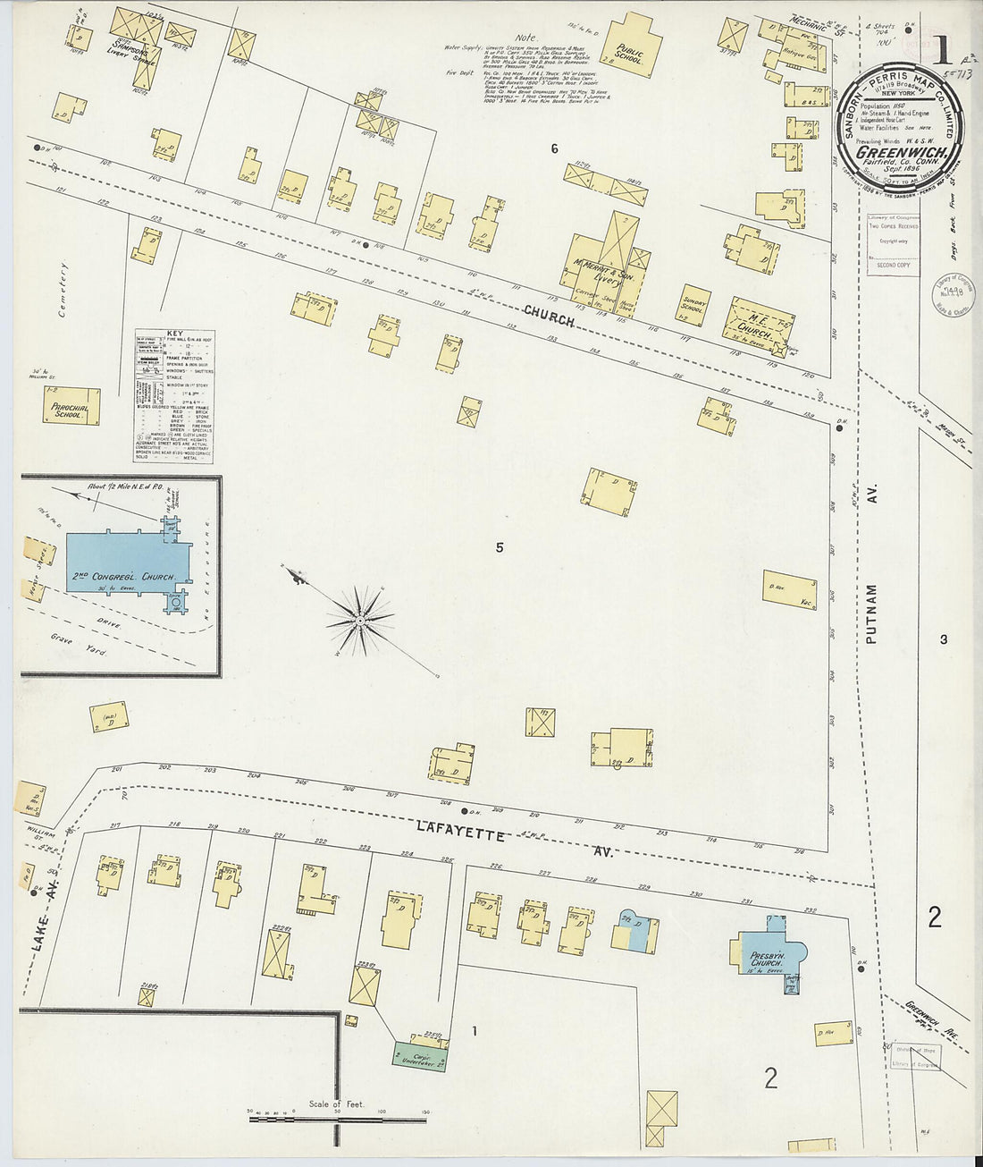 This old map of Greenwich, Fairfield County, Connecticut was created by Sanborn Map Company in 1896