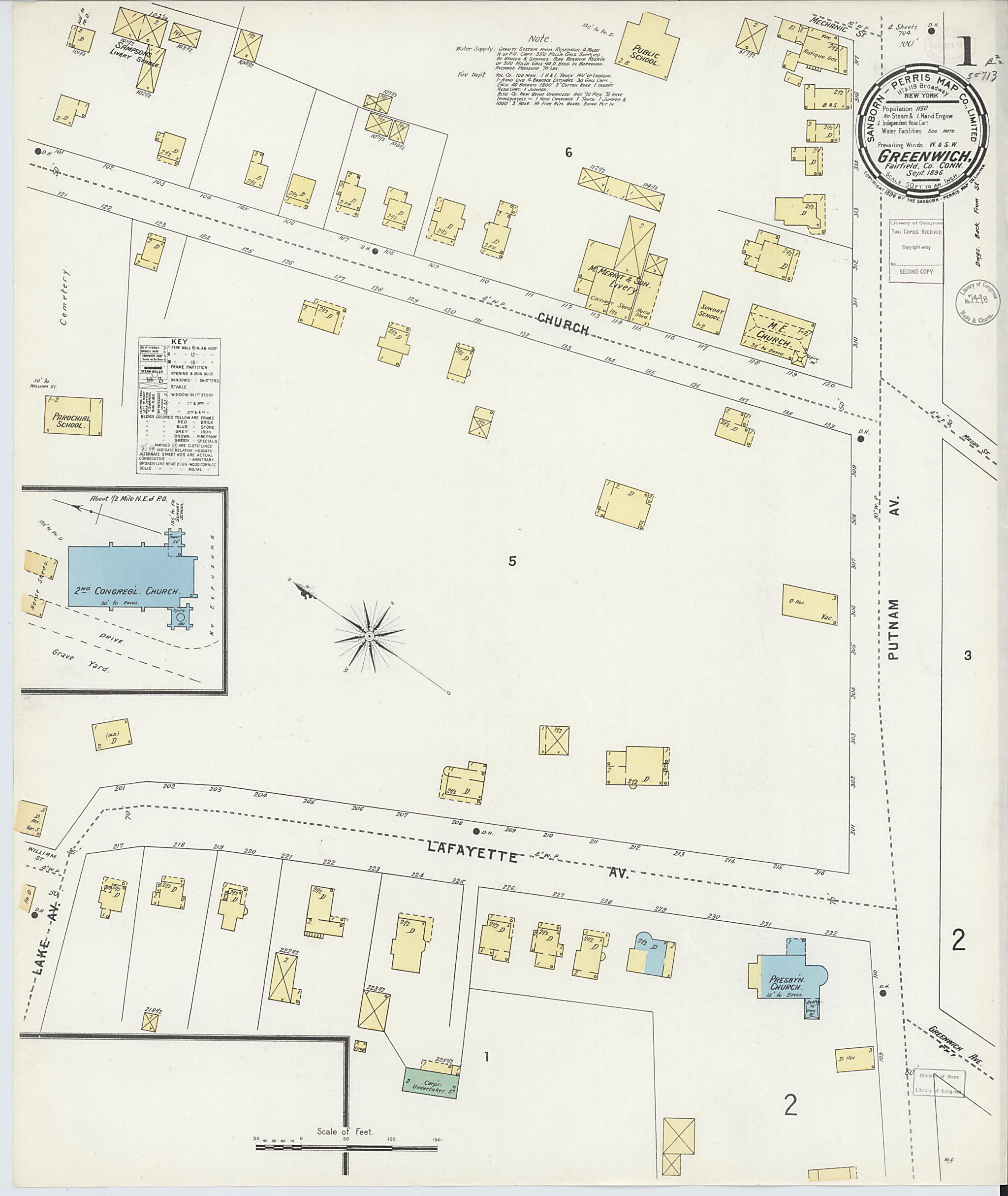 This old map of Greenwich, Fairfield County, Connecticut was created by Sanborn Map Company in 1896