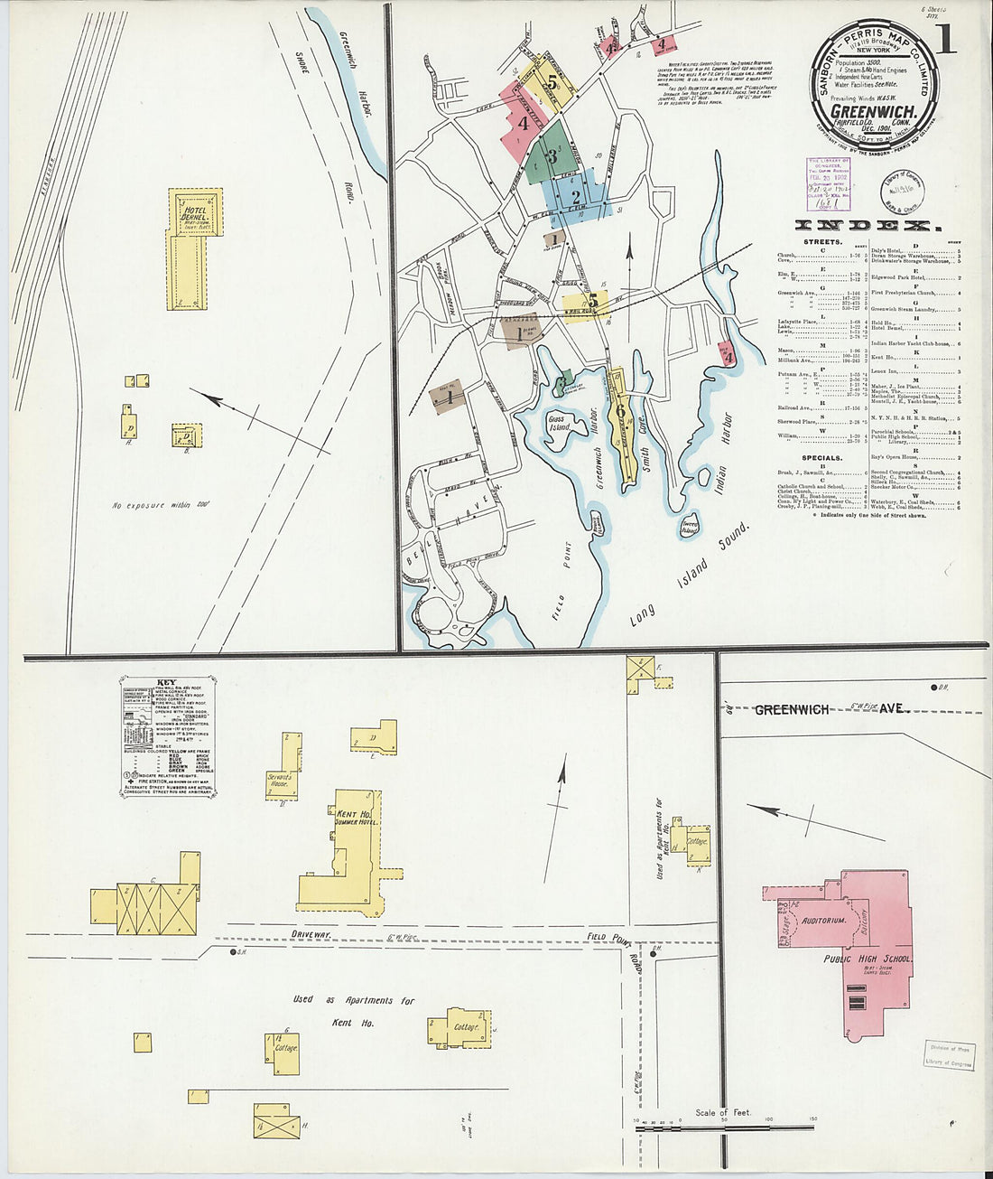 This old map of Greenwich, Fairfield County, Connecticut was created by Sanborn Map Company in 1901