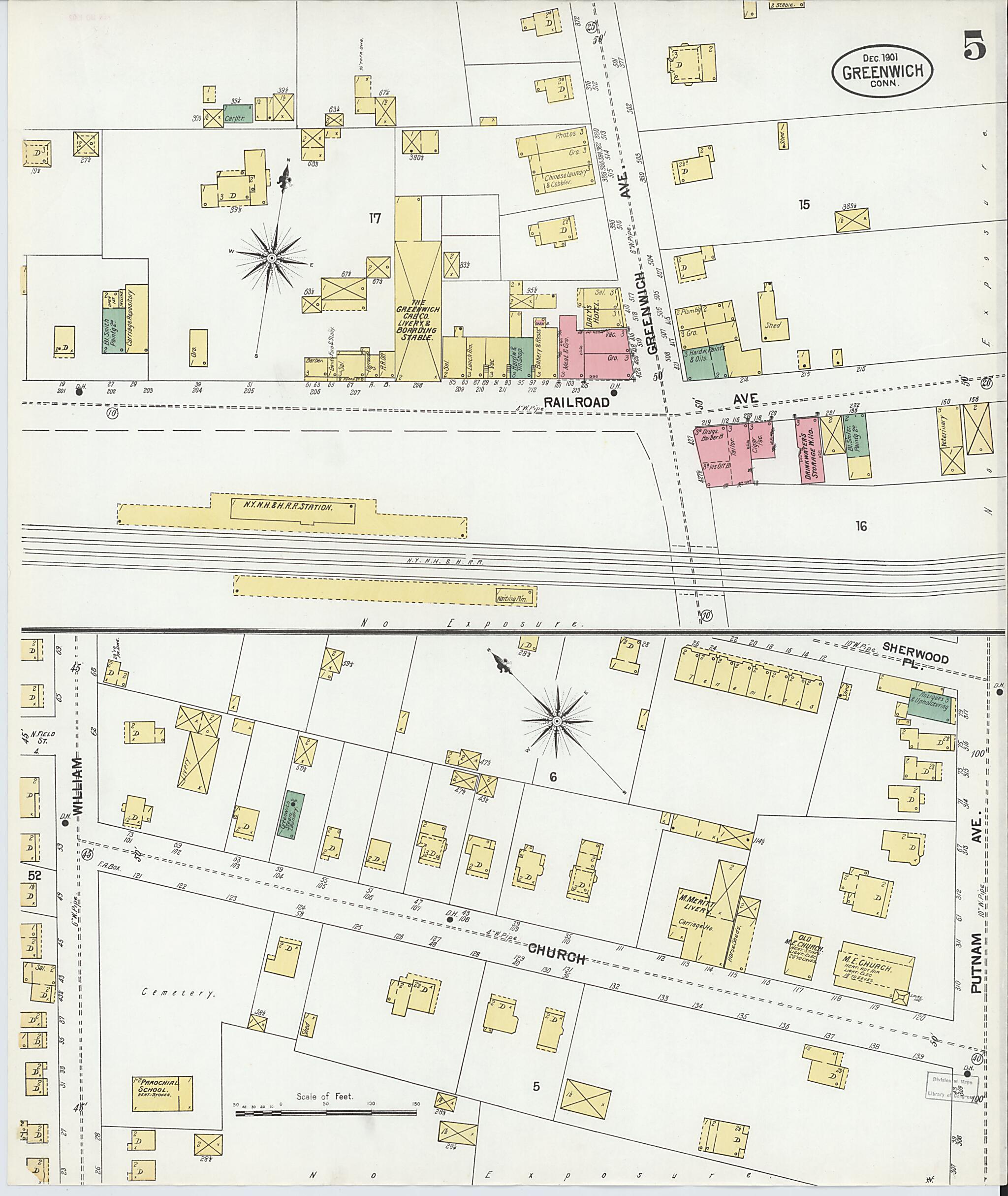 This old map of Greenwich, Fairfield County, Connecticut was created by Sanborn Map Company in 1901