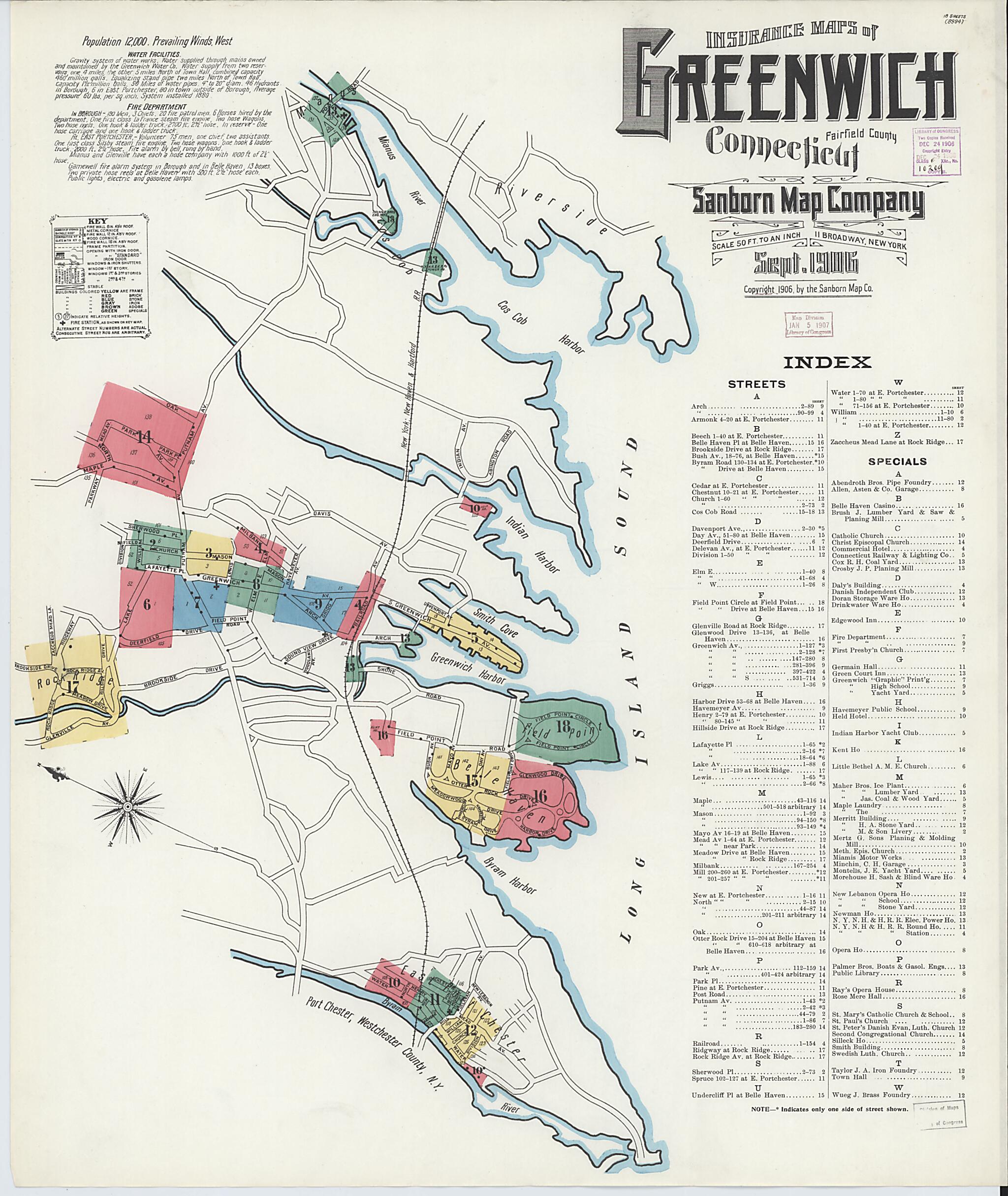 This old map of Greenwich, Fairfield County, Connecticut was created by Sanborn Map Company in 1906
