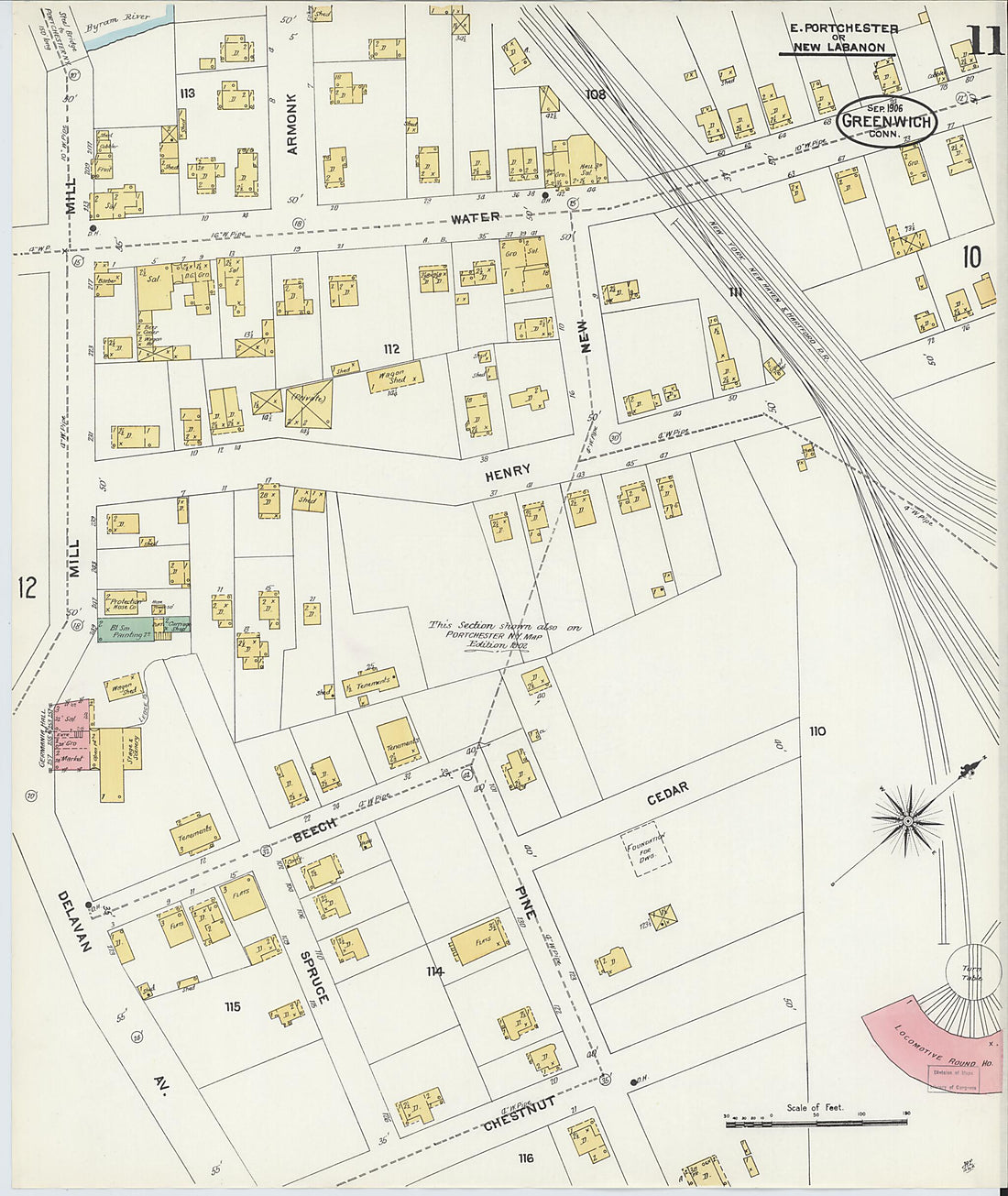 This old map of Greenwich, Fairfield County, Connecticut was created by Sanborn Map Company in 1906