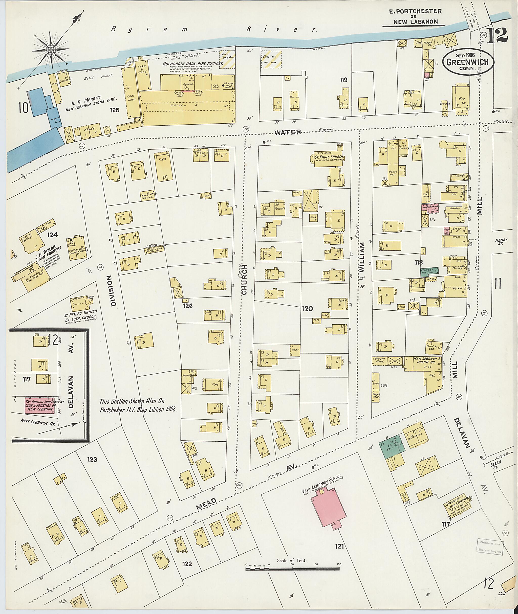 This old map of Greenwich, Fairfield County, Connecticut was created by Sanborn Map Company in 1906