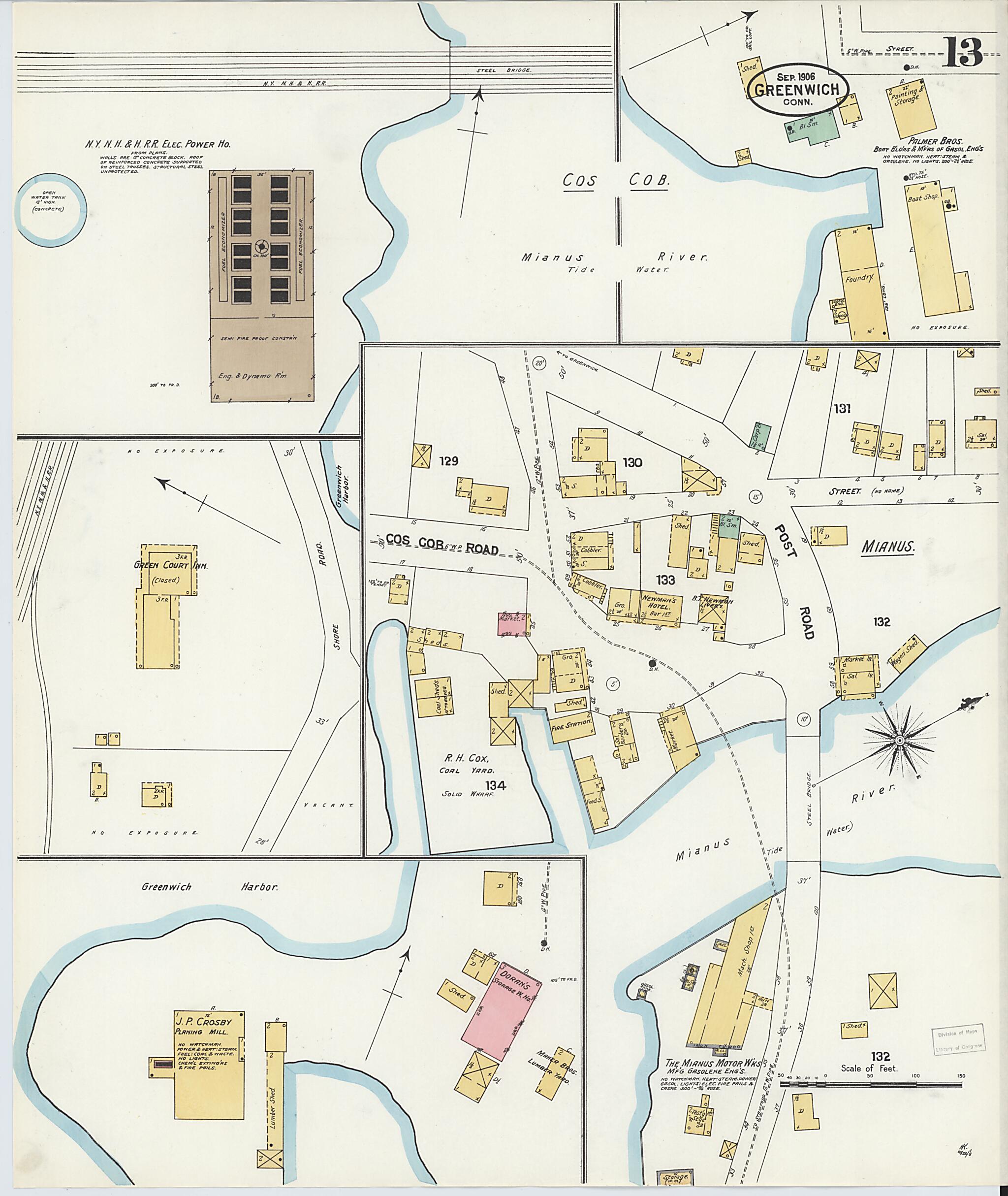 This old map of Greenwich, Fairfield County, Connecticut was created by Sanborn Map Company in 1906