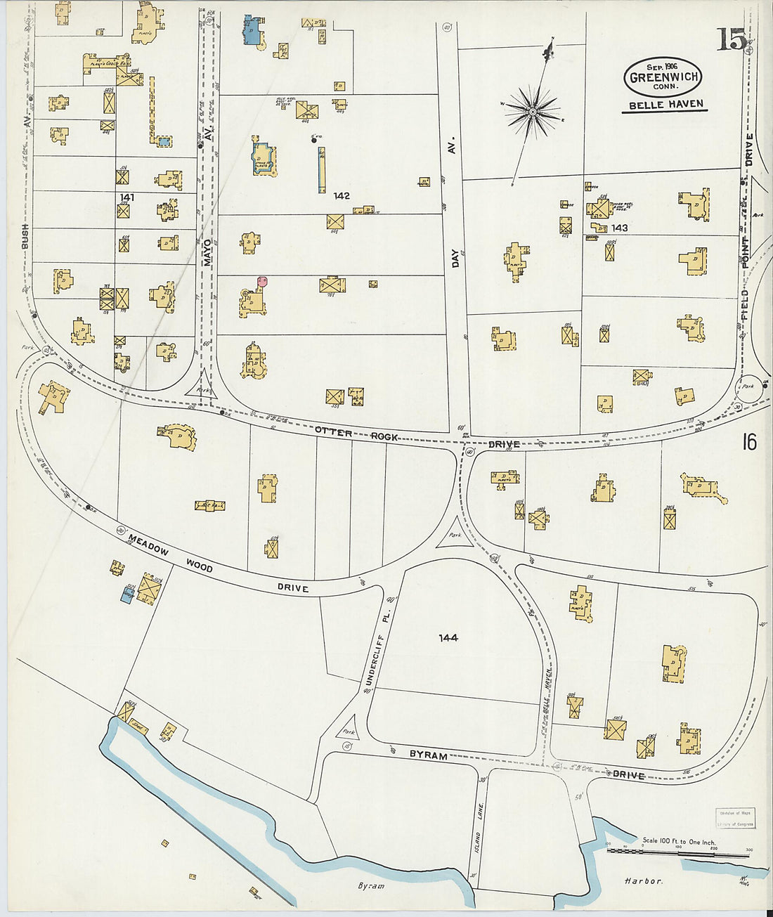 This old map of Greenwich, Fairfield County, Connecticut was created by Sanborn Map Company in 1906