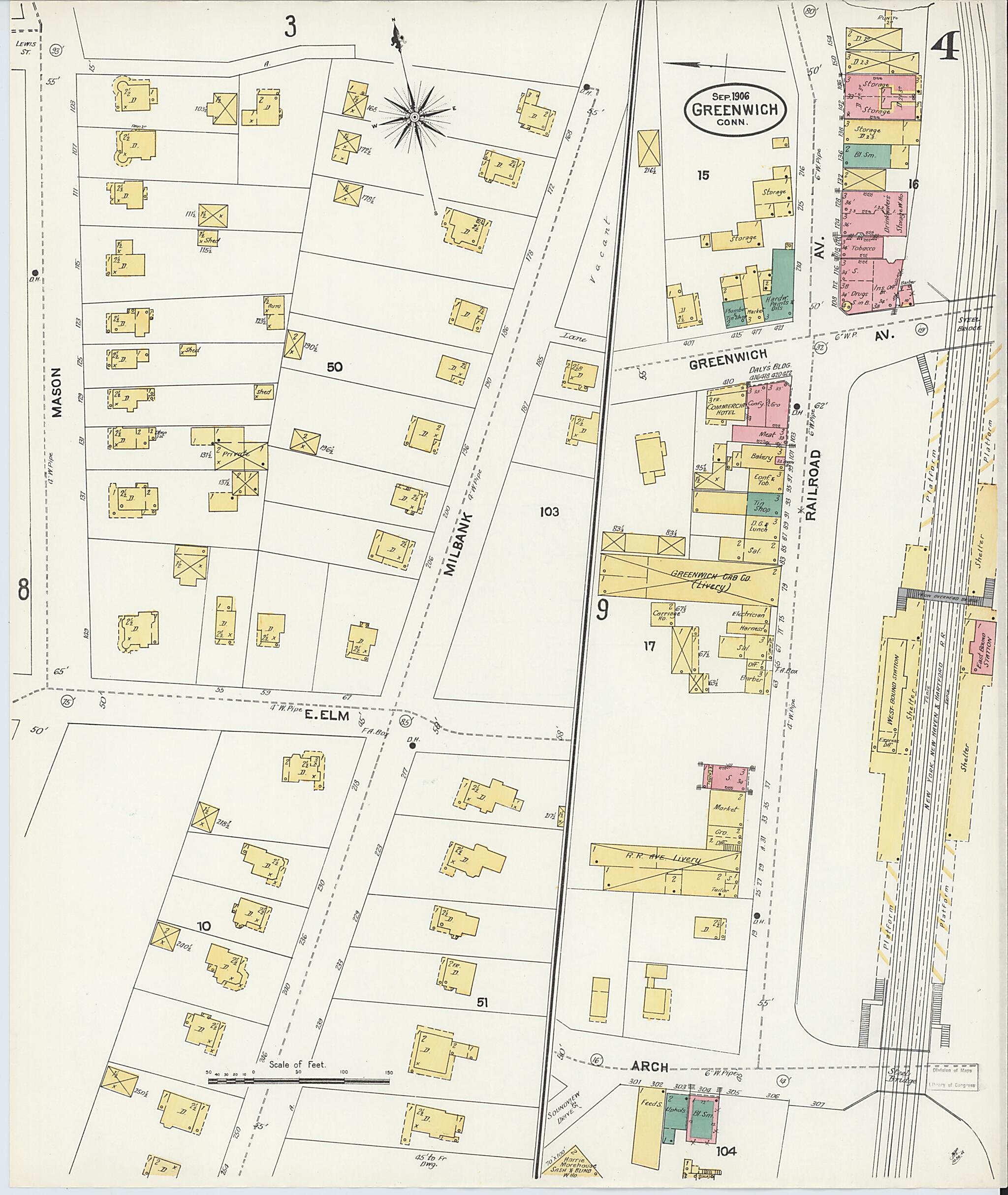 This old map of Greenwich, Fairfield County, Connecticut was created by Sanborn Map Company in 1906