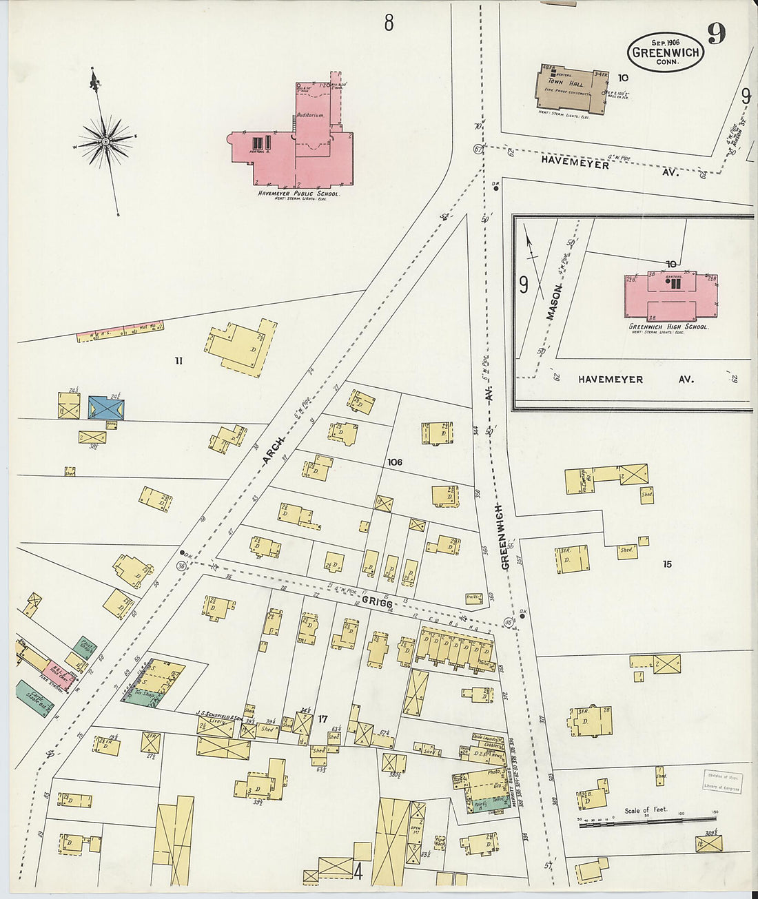 This old map of Greenwich, Fairfield County, Connecticut was created by Sanborn Map Company in 1906