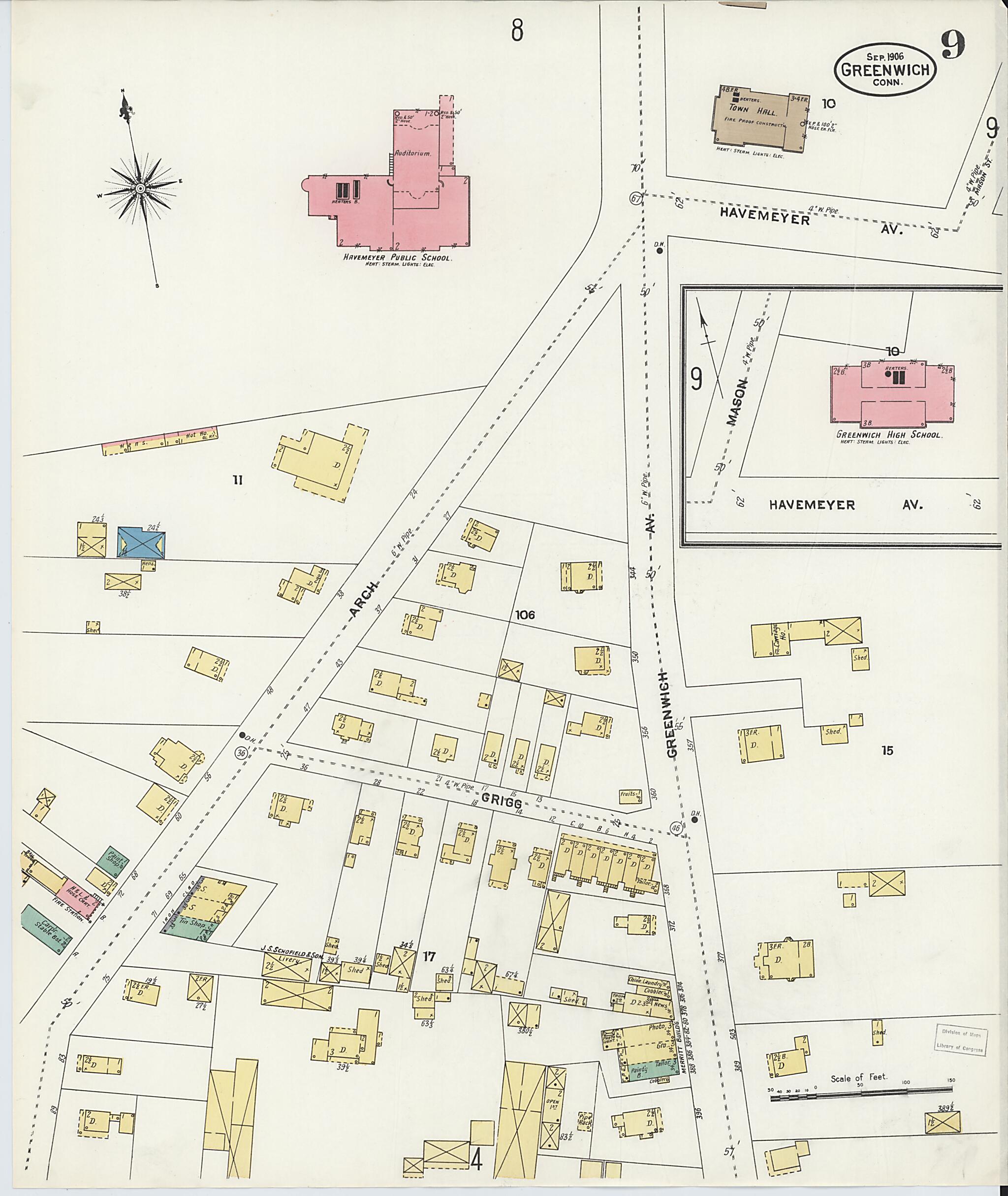 This old map of Greenwich, Fairfield County, Connecticut was created by Sanborn Map Company in 1906