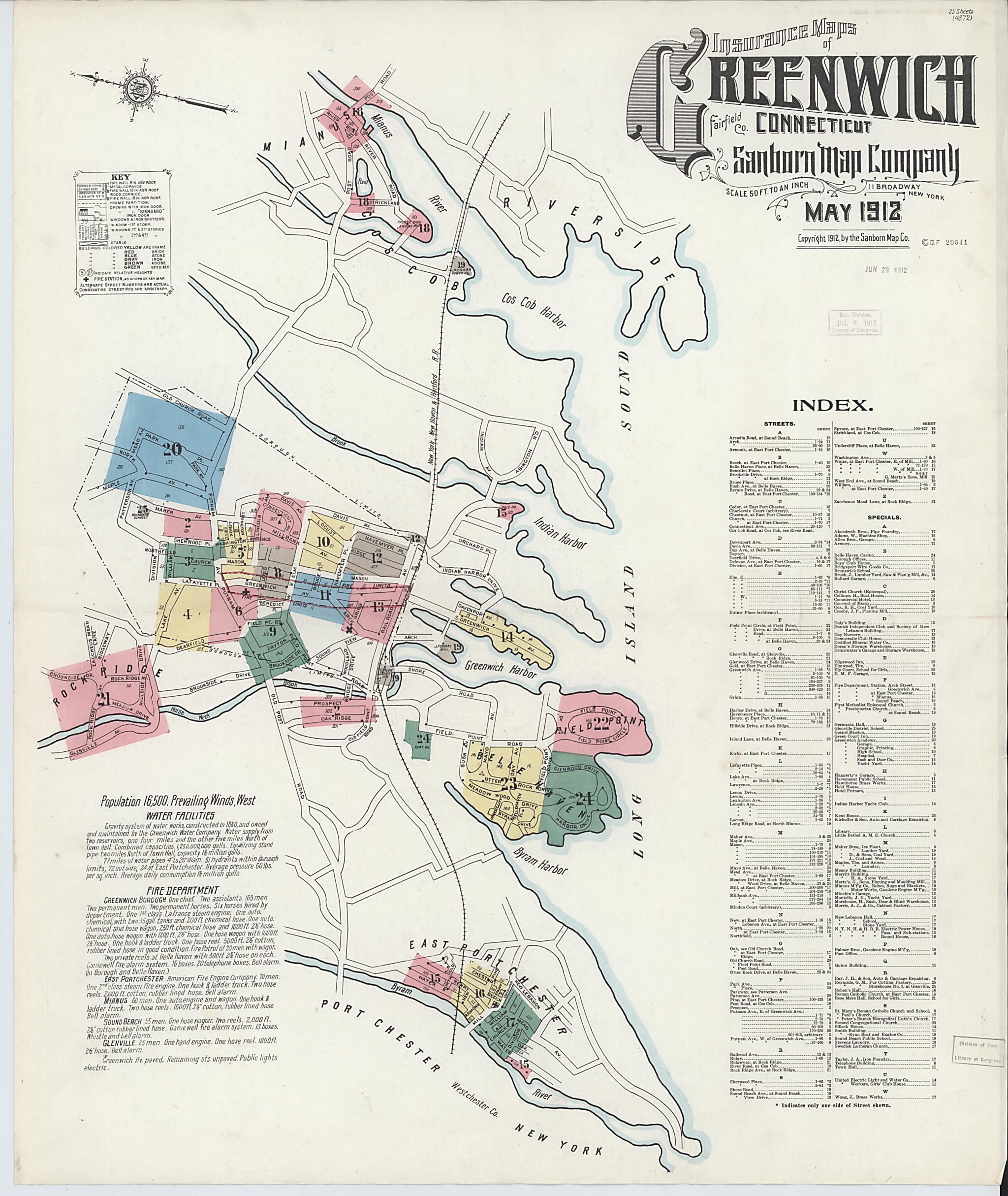 This old map of Greenwich, Fairfield County, Connecticut was created by Sanborn Map Company in 1912