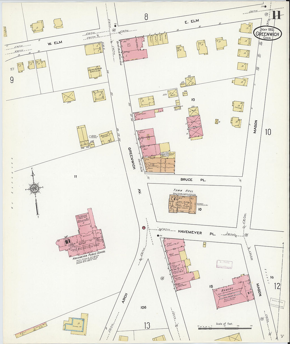 This old map of Greenwich, Fairfield County, Connecticut was created by Sanborn Map Company in 1912