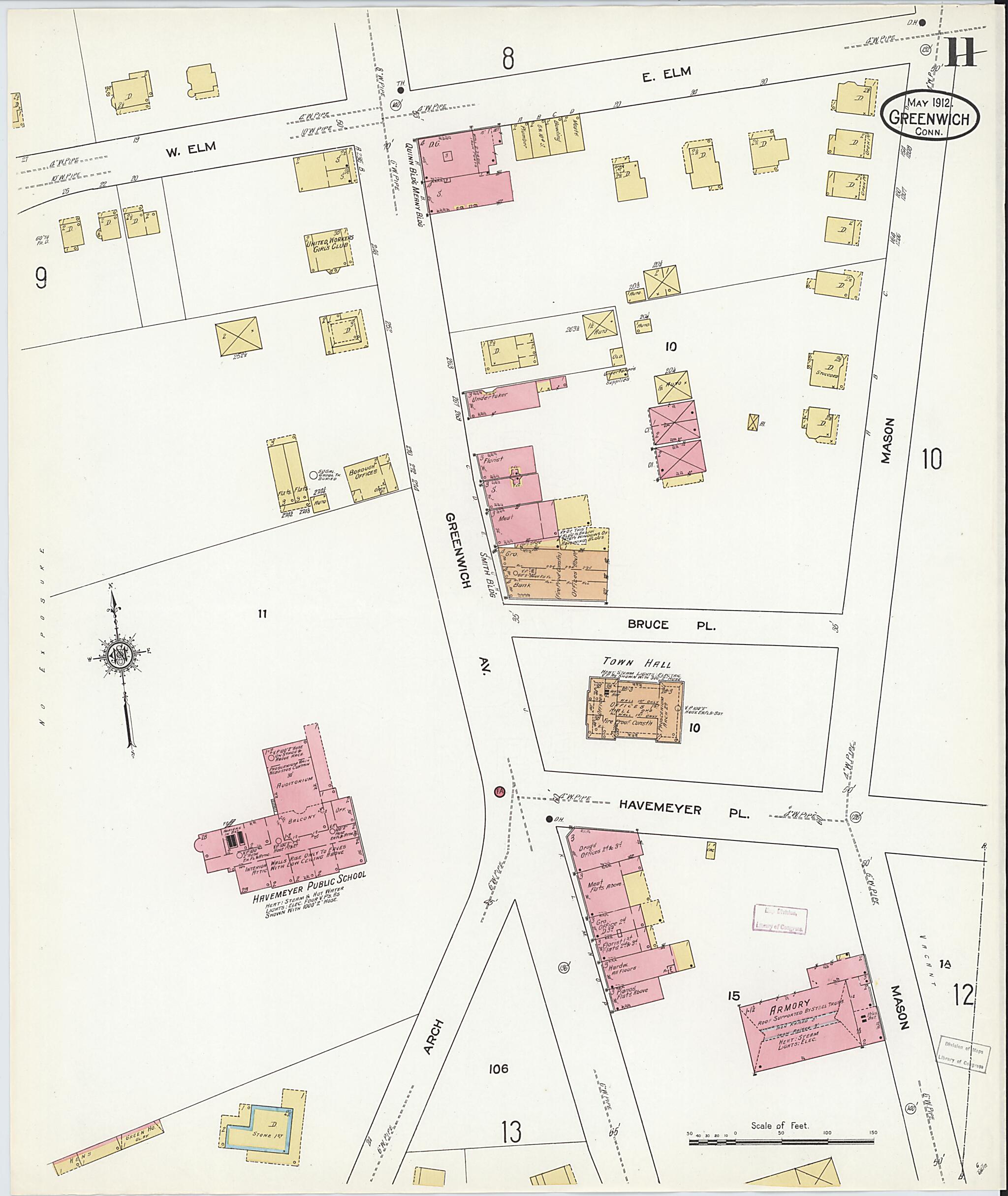 This old map of Greenwich, Fairfield County, Connecticut was created by Sanborn Map Company in 1912