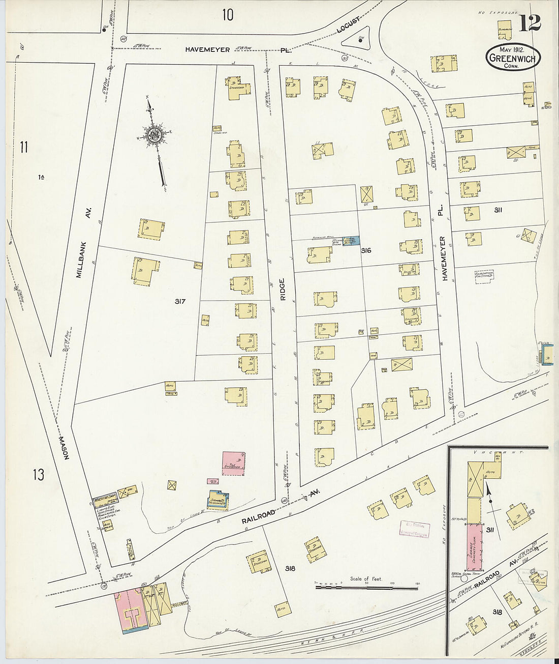 This old map of Greenwich, Fairfield County, Connecticut was created by Sanborn Map Company in 1912