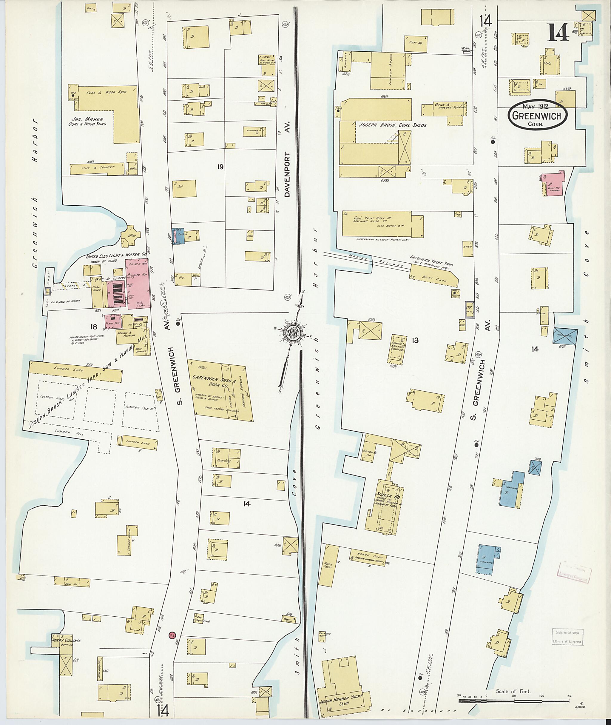 This old map of Greenwich, Fairfield County, Connecticut was created by Sanborn Map Company in 1912