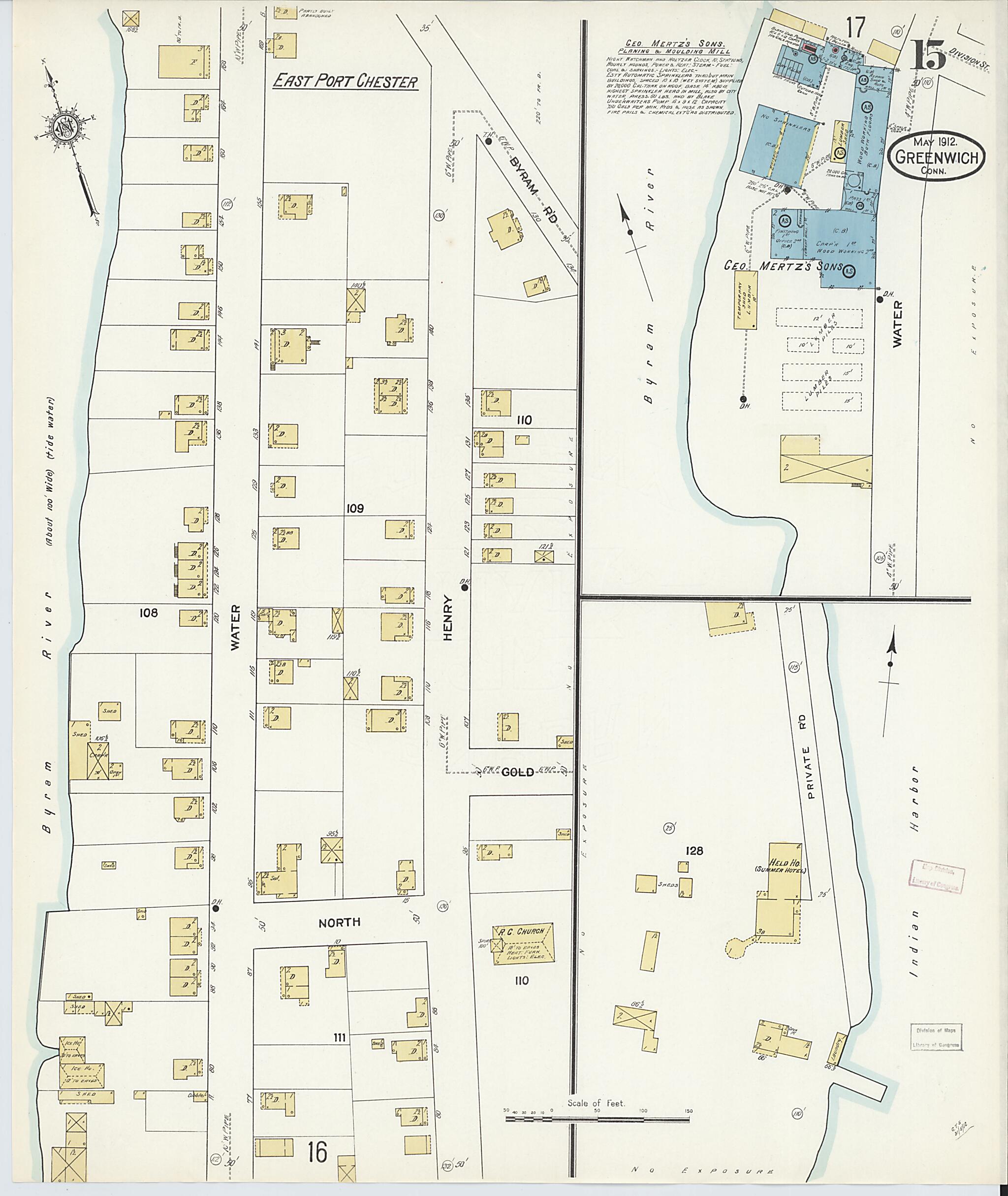 This old map of Greenwich, Fairfield County, Connecticut was created by Sanborn Map Company in 1912