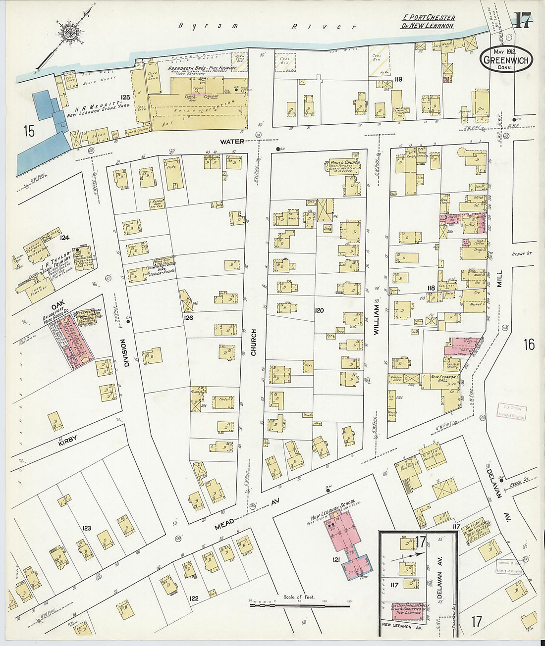 This old map of Greenwich, Fairfield County, Connecticut was created by Sanborn Map Company in 1912