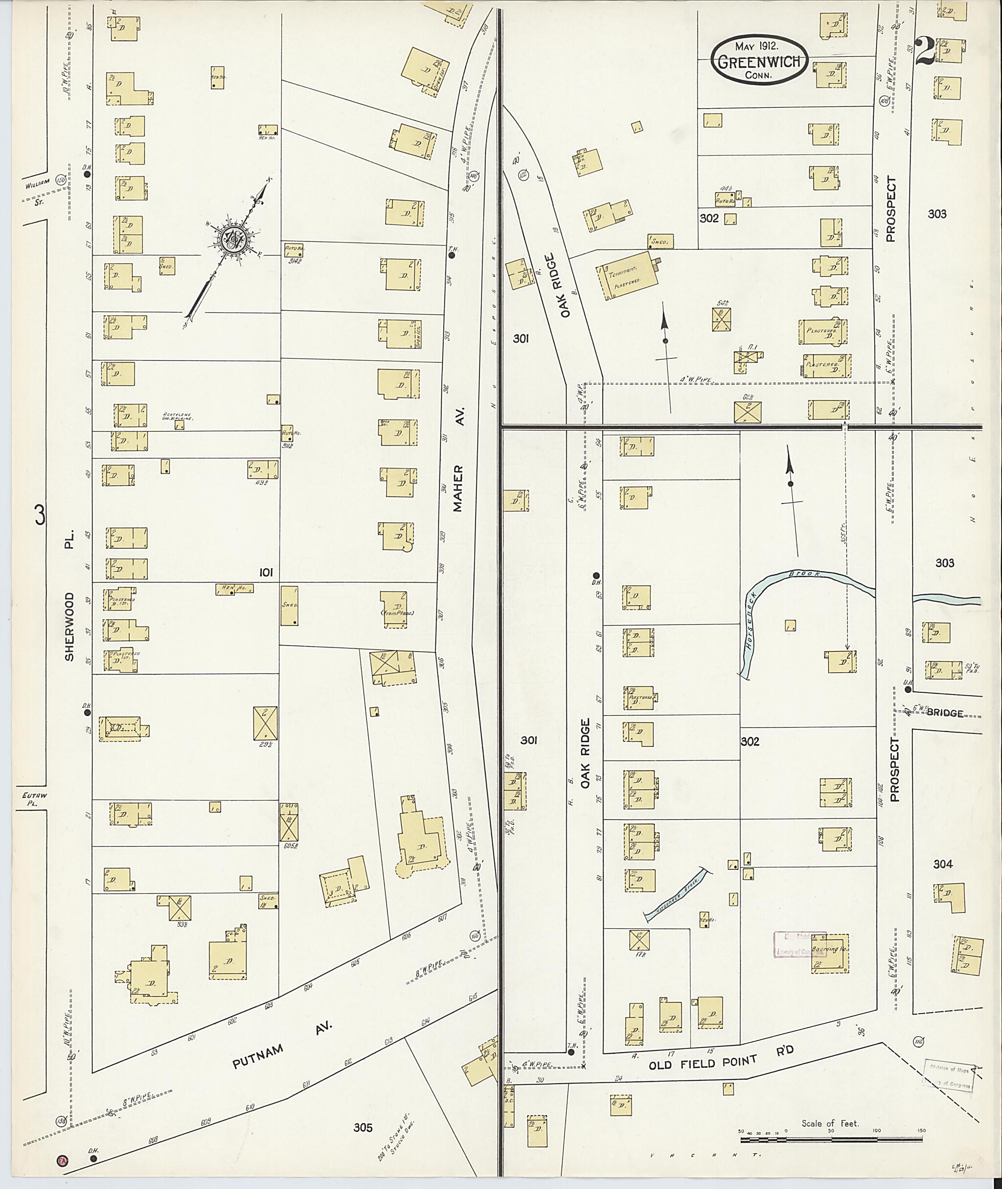 This old map of Greenwich, Fairfield County, Connecticut was created by Sanborn Map Company in 1912