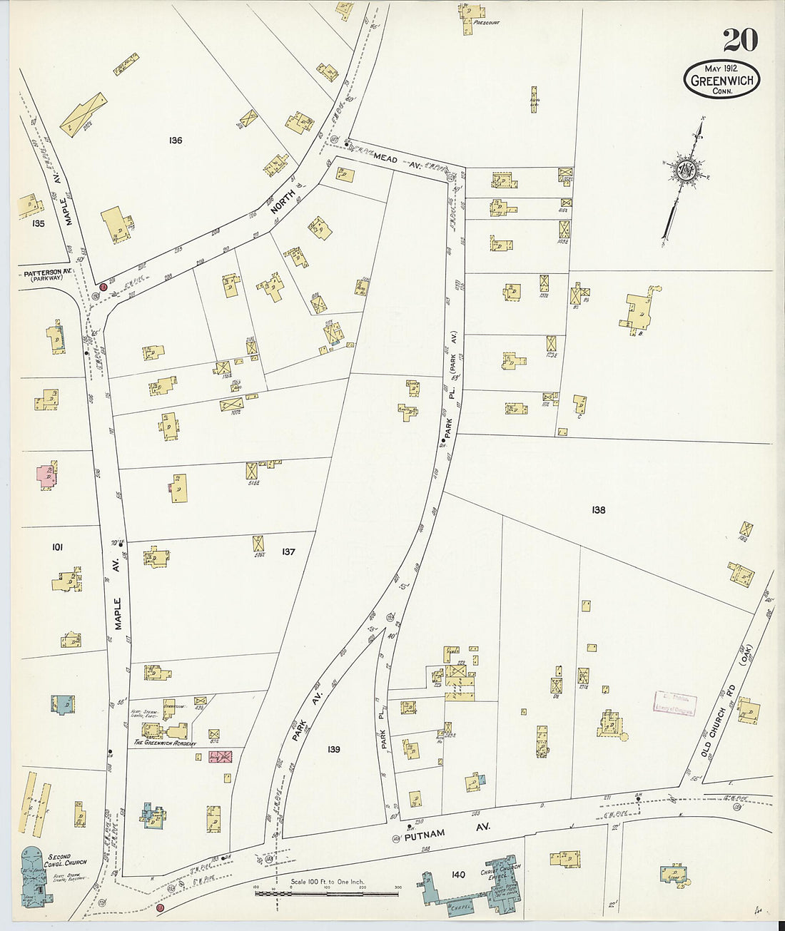 This old map of Greenwich, Fairfield County, Connecticut was created by Sanborn Map Company in 1912
