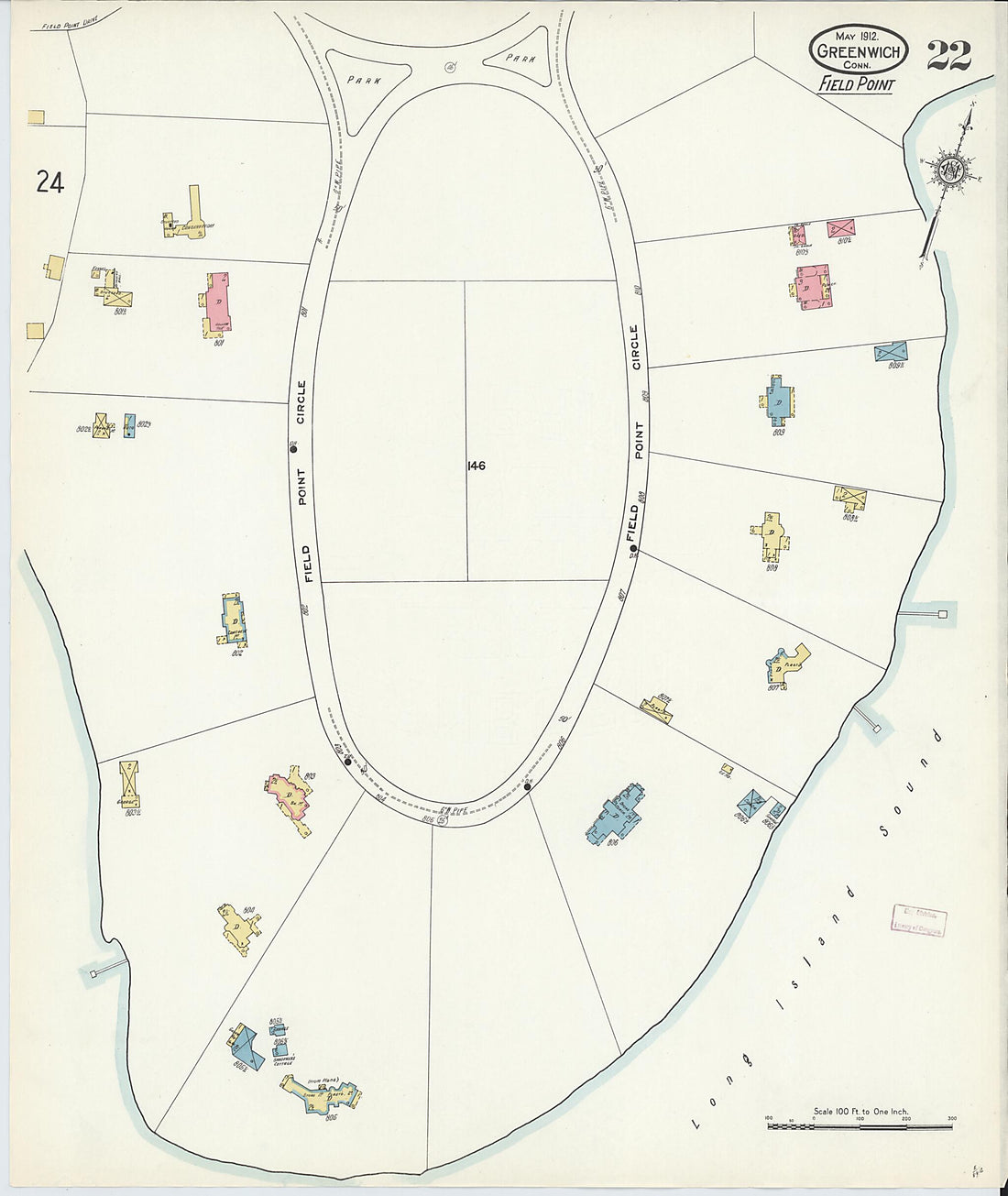 This old map of Greenwich, Fairfield County, Connecticut was created by Sanborn Map Company in 1912