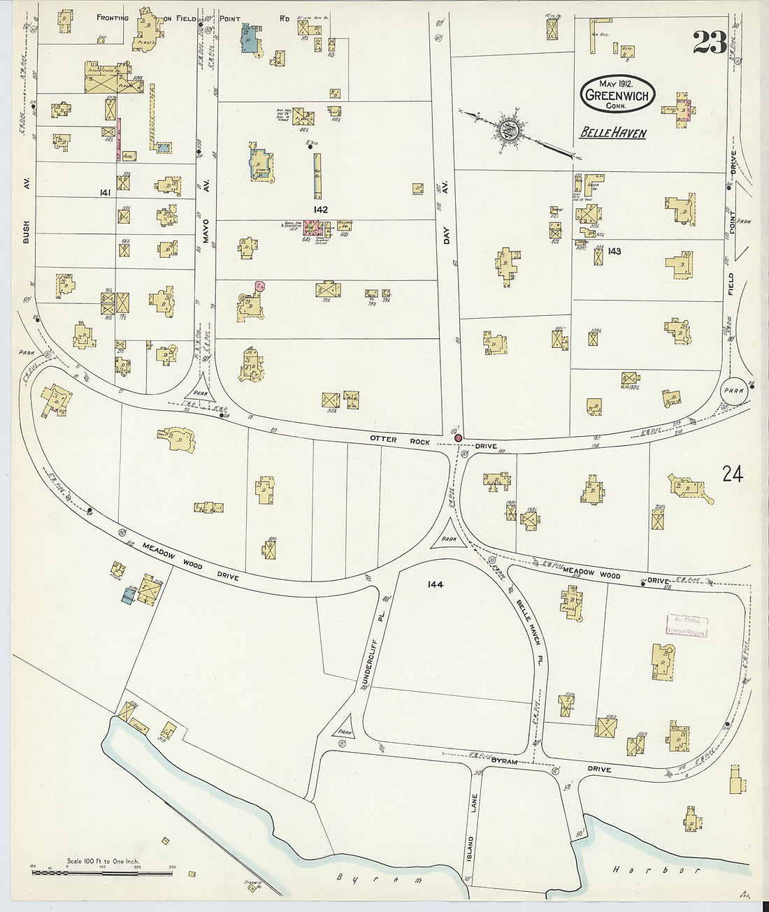 This old map of Greenwich, Fairfield County, Connecticut was created by Sanborn Map Company in 1912