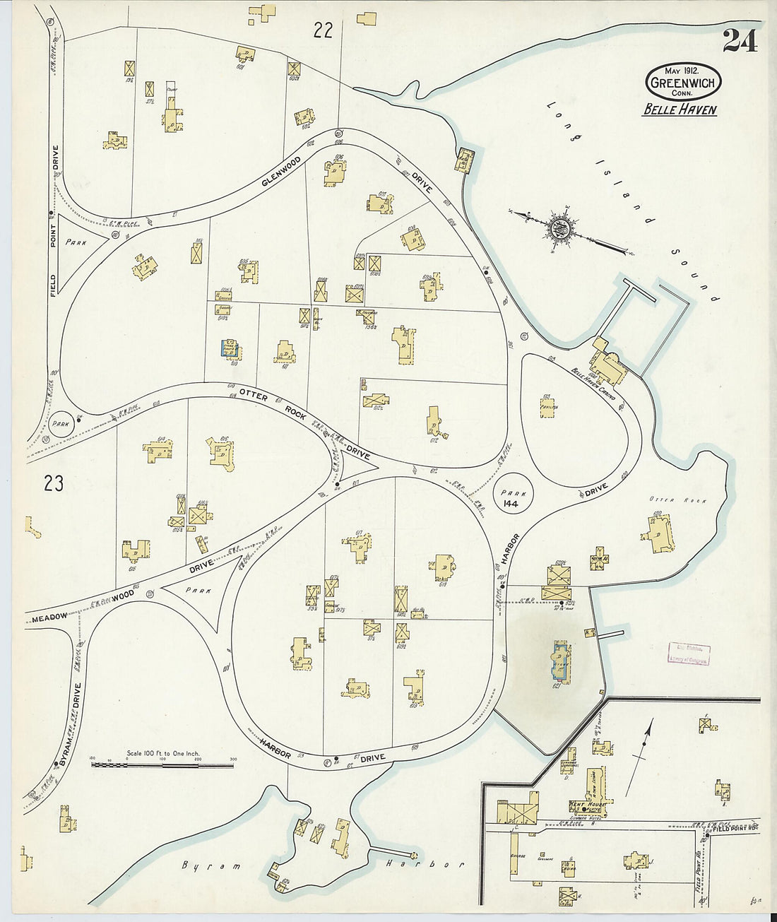 This old map of Greenwich, Fairfield County, Connecticut was created by Sanborn Map Company in 1912