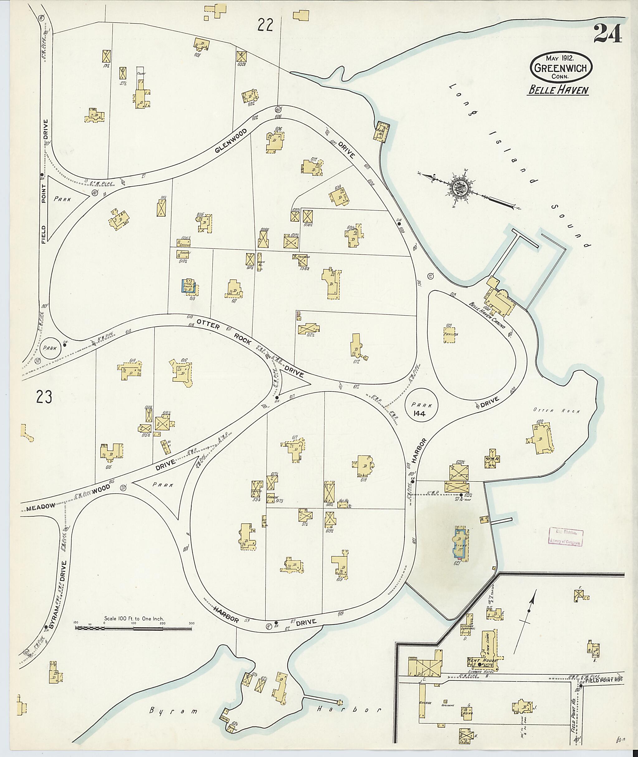 This old map of Greenwich, Fairfield County, Connecticut was created by Sanborn Map Company in 1912