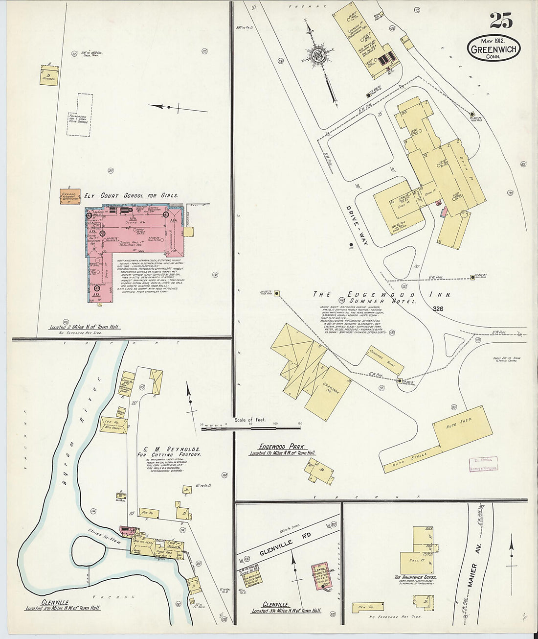 This old map of Greenwich, Fairfield County, Connecticut was created by Sanborn Map Company in 1912