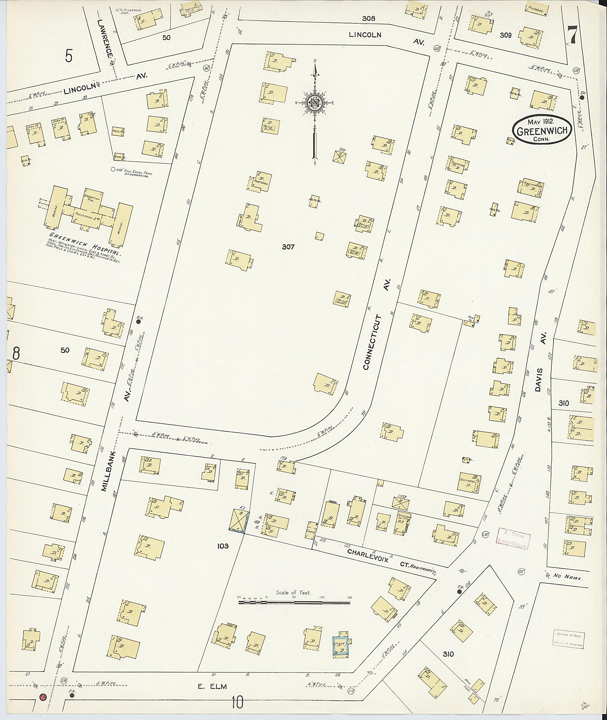 This old map of Greenwich, Fairfield County, Connecticut was created by Sanborn Map Company in 1912