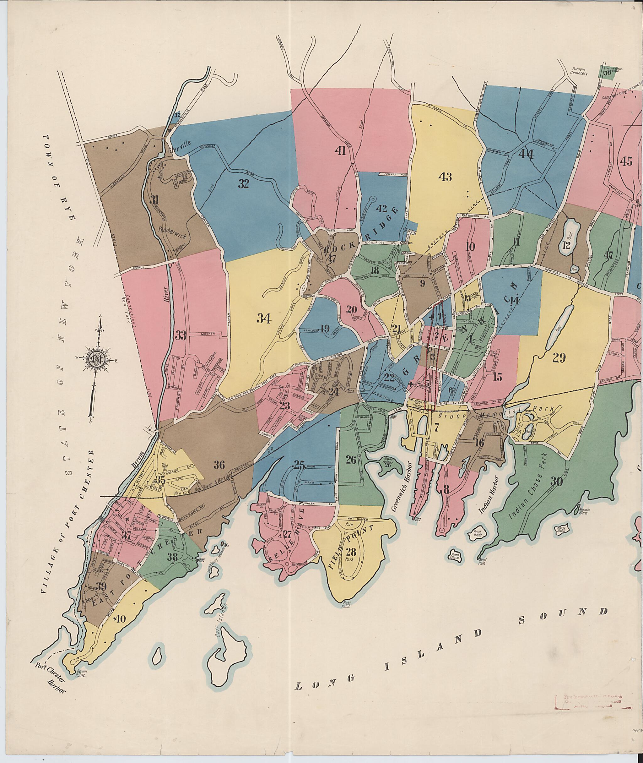 This old map of Greenwich, Fairfield County, Connecticut was created by Sanborn Map Company in 1920
