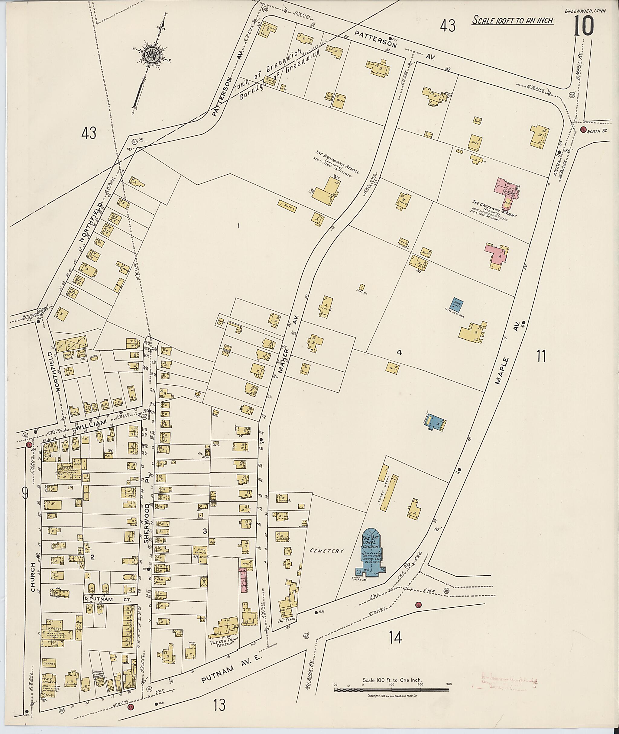 This old map of Greenwich, Fairfield County, Connecticut was created by Sanborn Map Company in 1920
