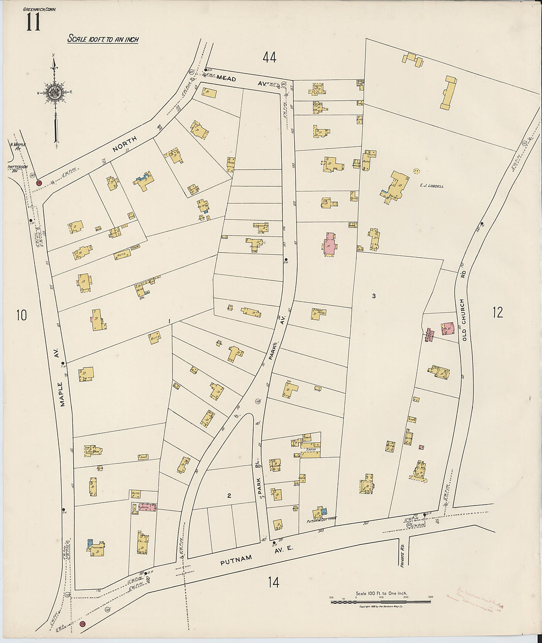 This old map of Greenwich, Fairfield County, Connecticut was created by Sanborn Map Company in 1920