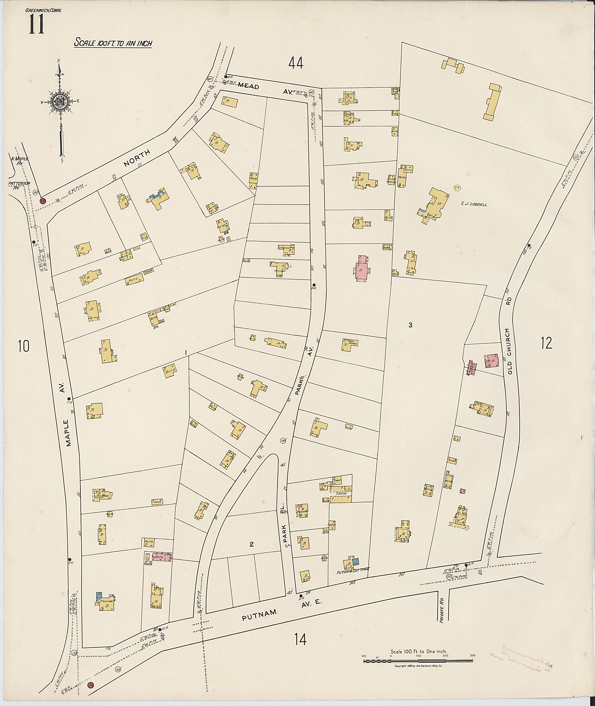 This old map of Greenwich, Fairfield County, Connecticut was created by Sanborn Map Company in 1920
