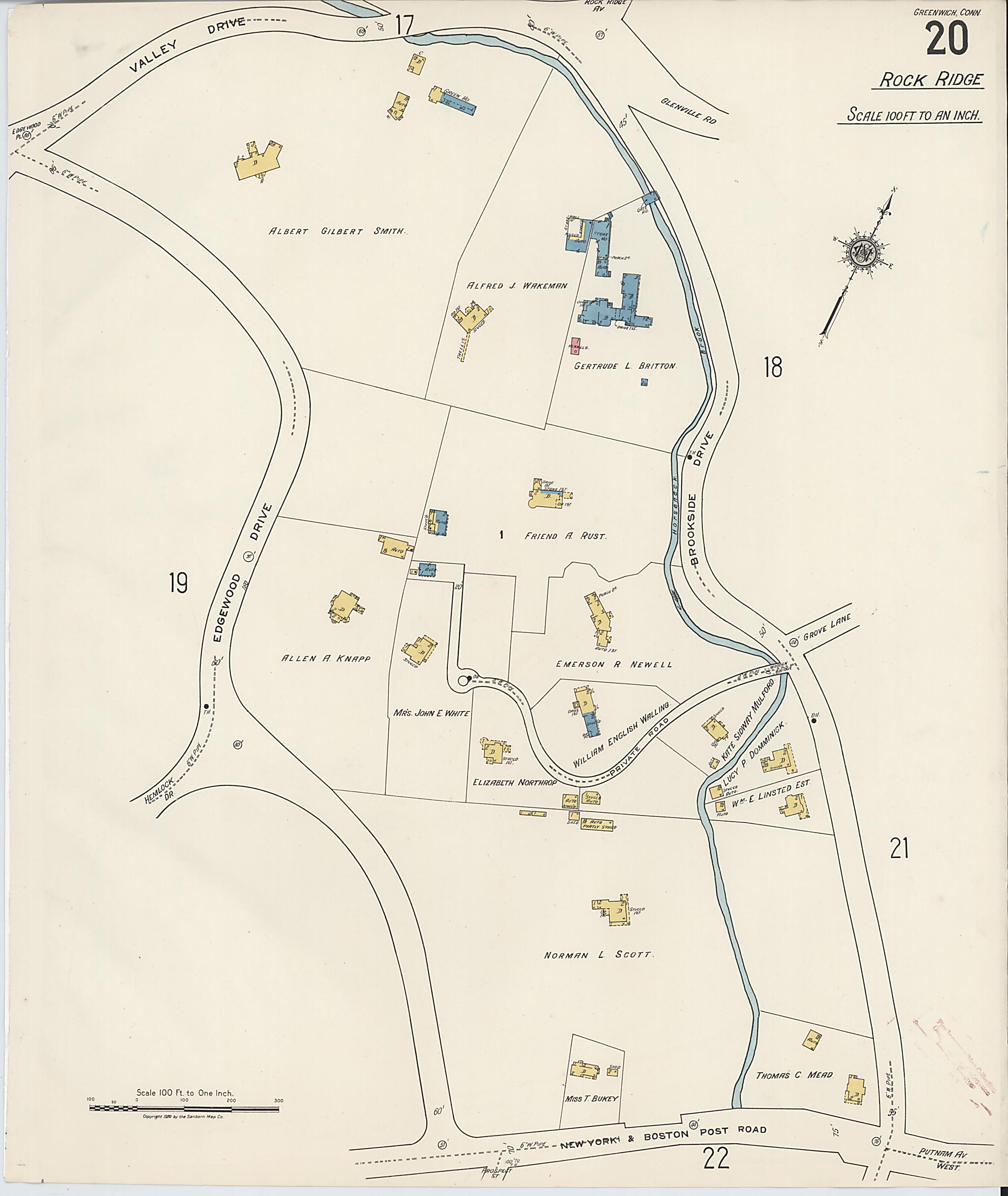 This old map of Greenwich, Fairfield County, Connecticut was created by Sanborn Map Company in 1920
