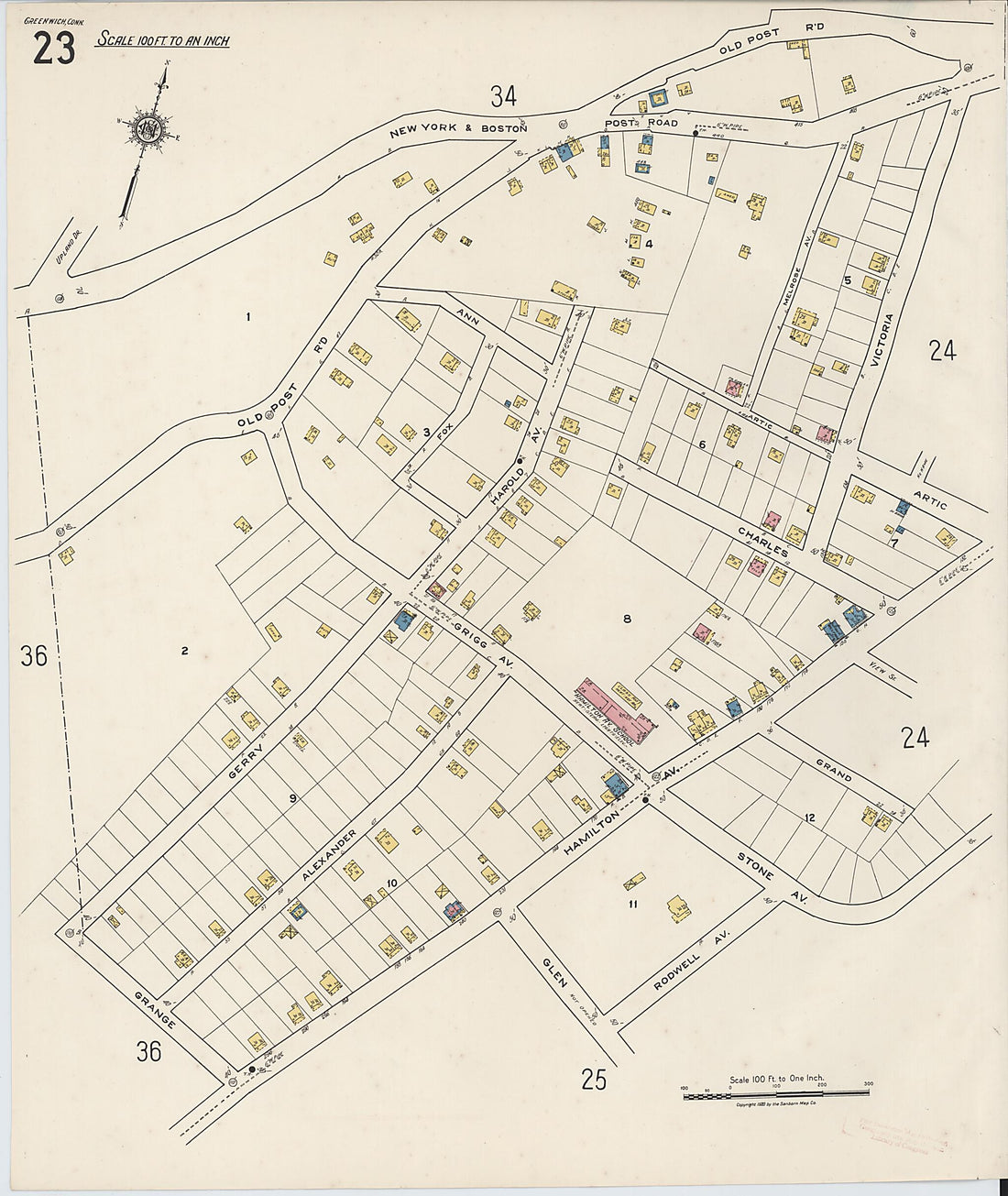 This old map of Greenwich, Fairfield County, Connecticut was created by Sanborn Map Company in 1920