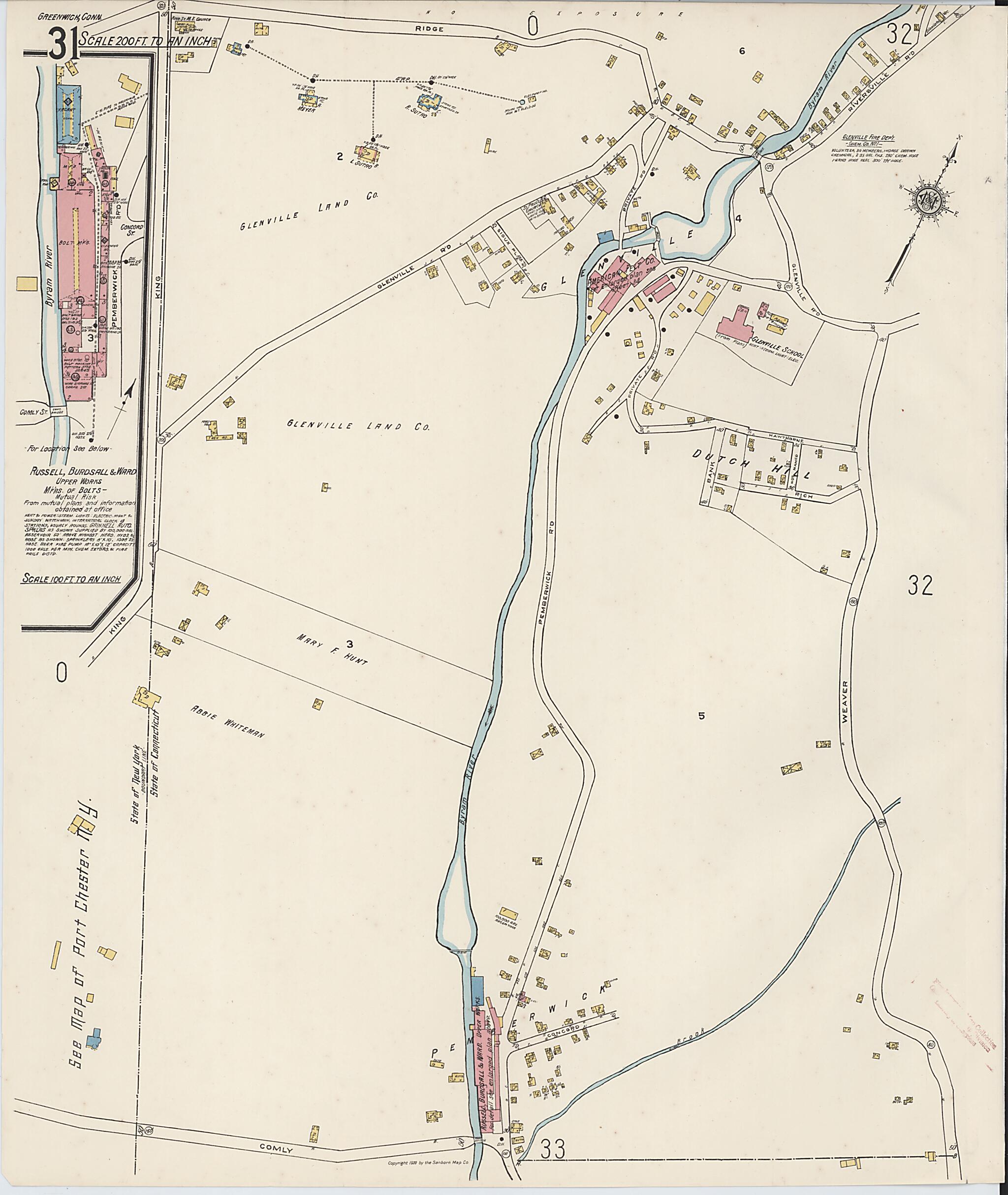 This old map of Greenwich, Fairfield County, Connecticut was created by Sanborn Map Company in 1920