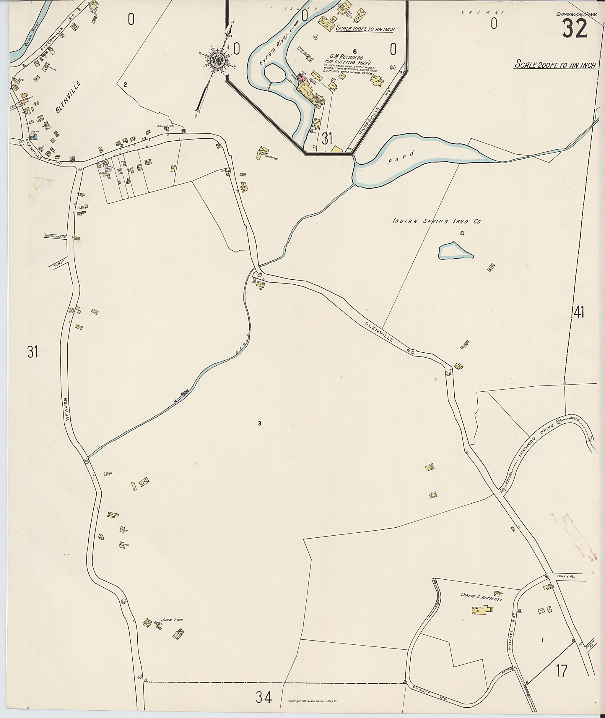 This old map of Greenwich, Fairfield County, Connecticut was created by Sanborn Map Company in 1920