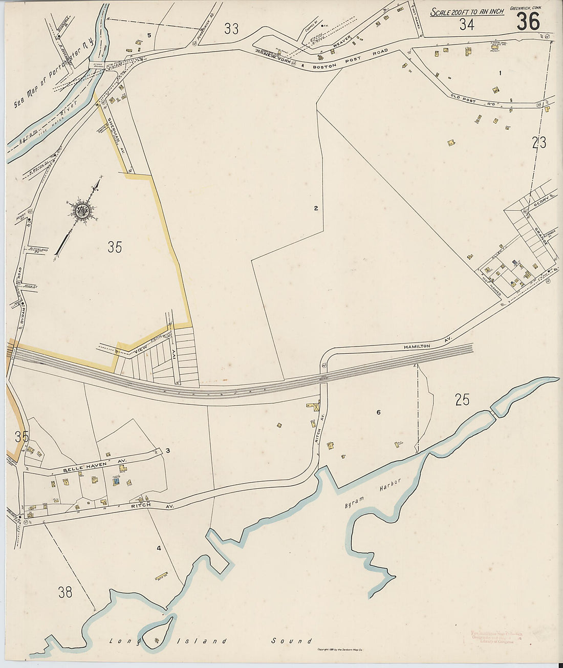 This old map of Greenwich, Fairfield County, Connecticut was created by Sanborn Map Company in 1920