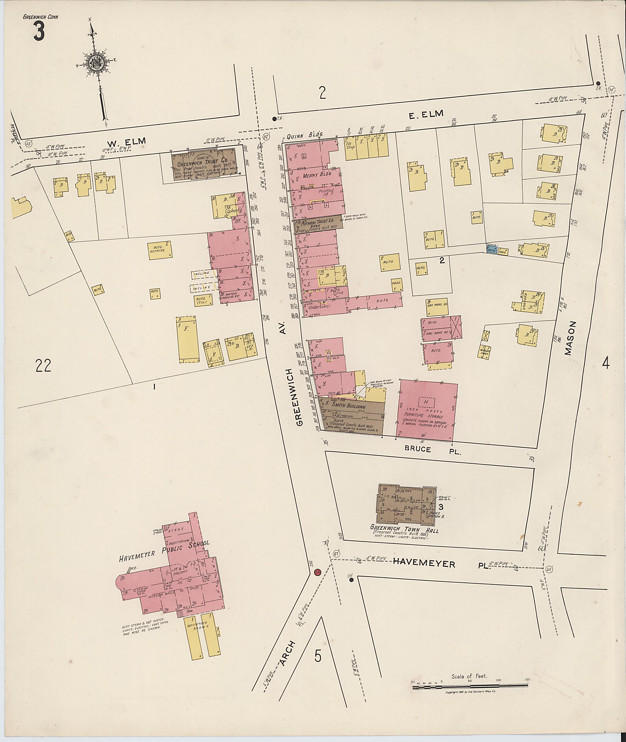 This old map of Greenwich, Fairfield County, Connecticut was created by Sanborn Map Company in 1920