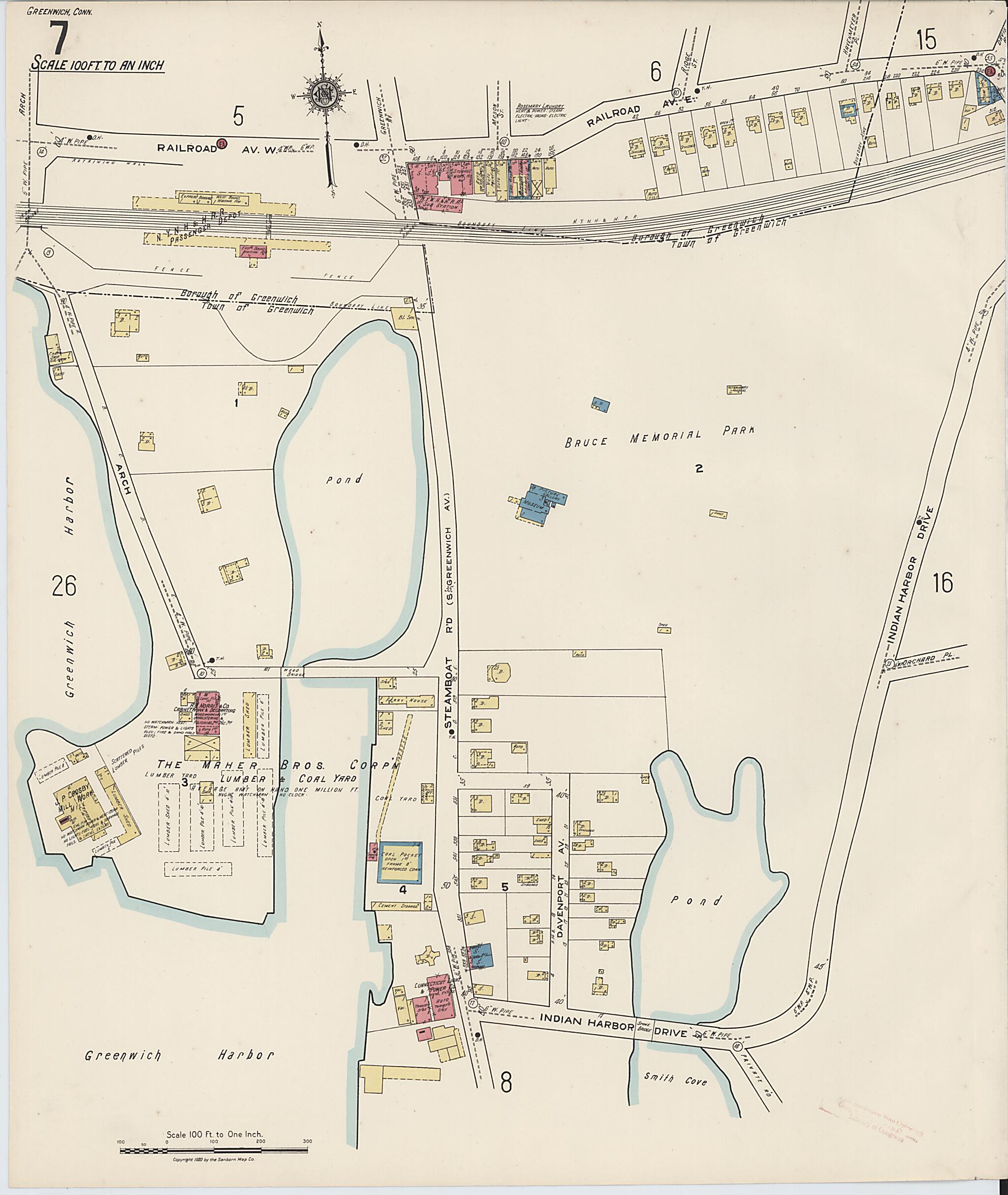 This old map of Greenwich, Fairfield County, Connecticut was created by Sanborn Map Company in 1920