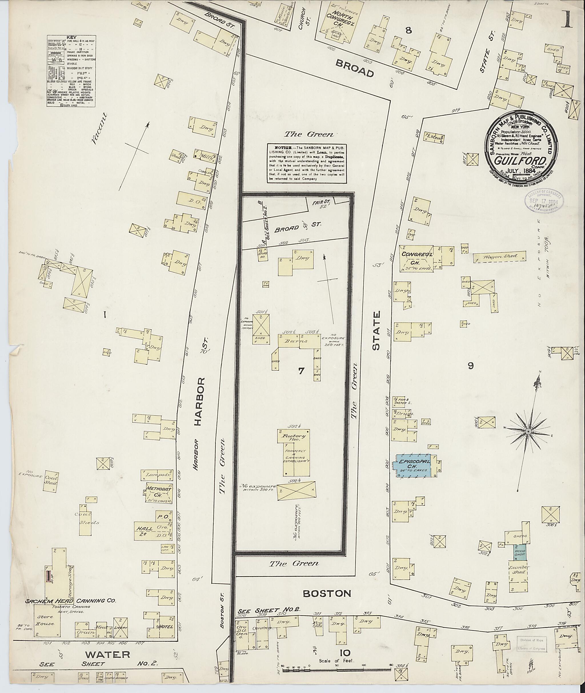 This old map of Guilford, New Haven County, Connecticut was created by Sanborn Map Company in 1884