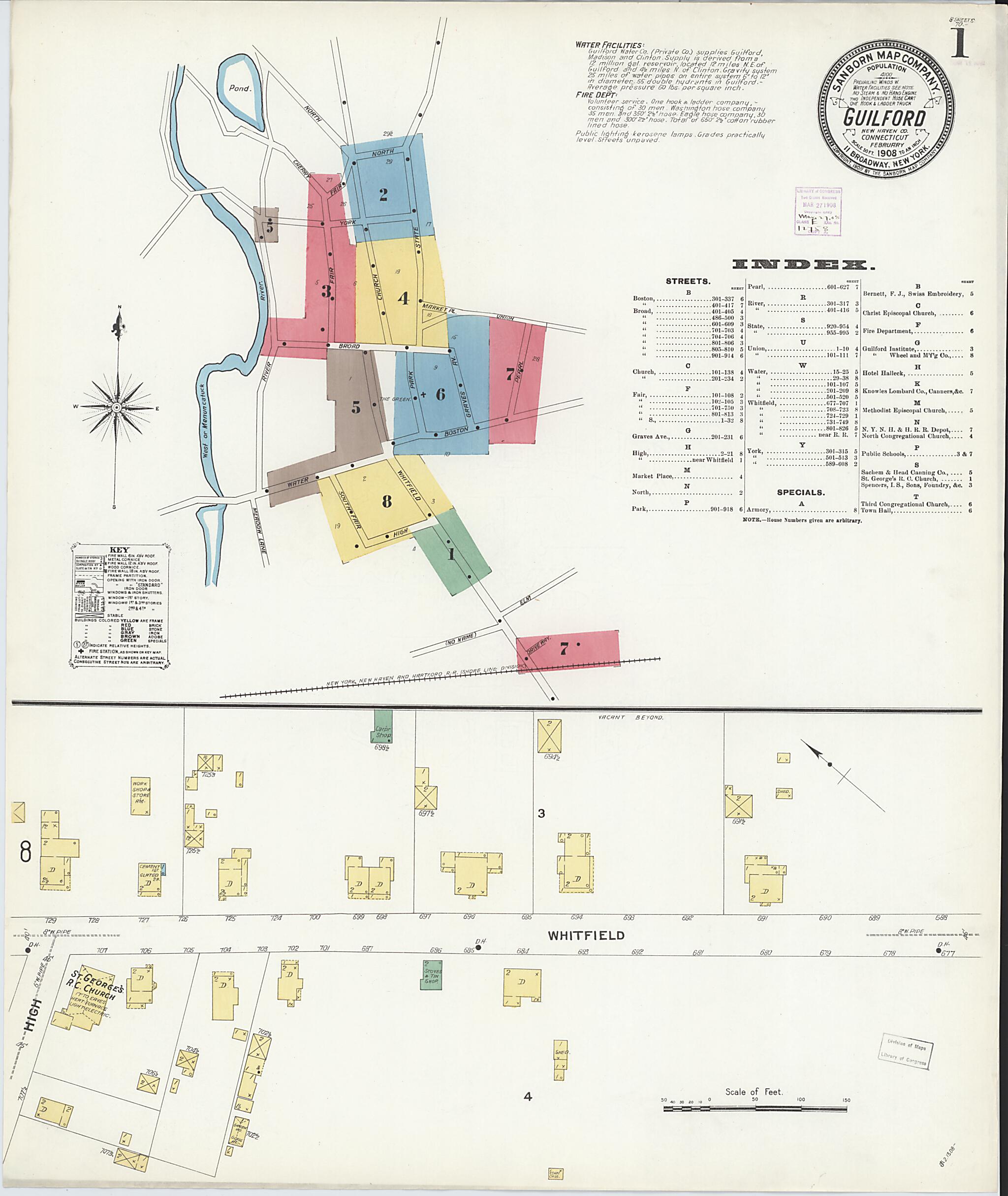 This old map of Guilford, New Haven County, Connecticut was created by Sanborn Map Company in 1908