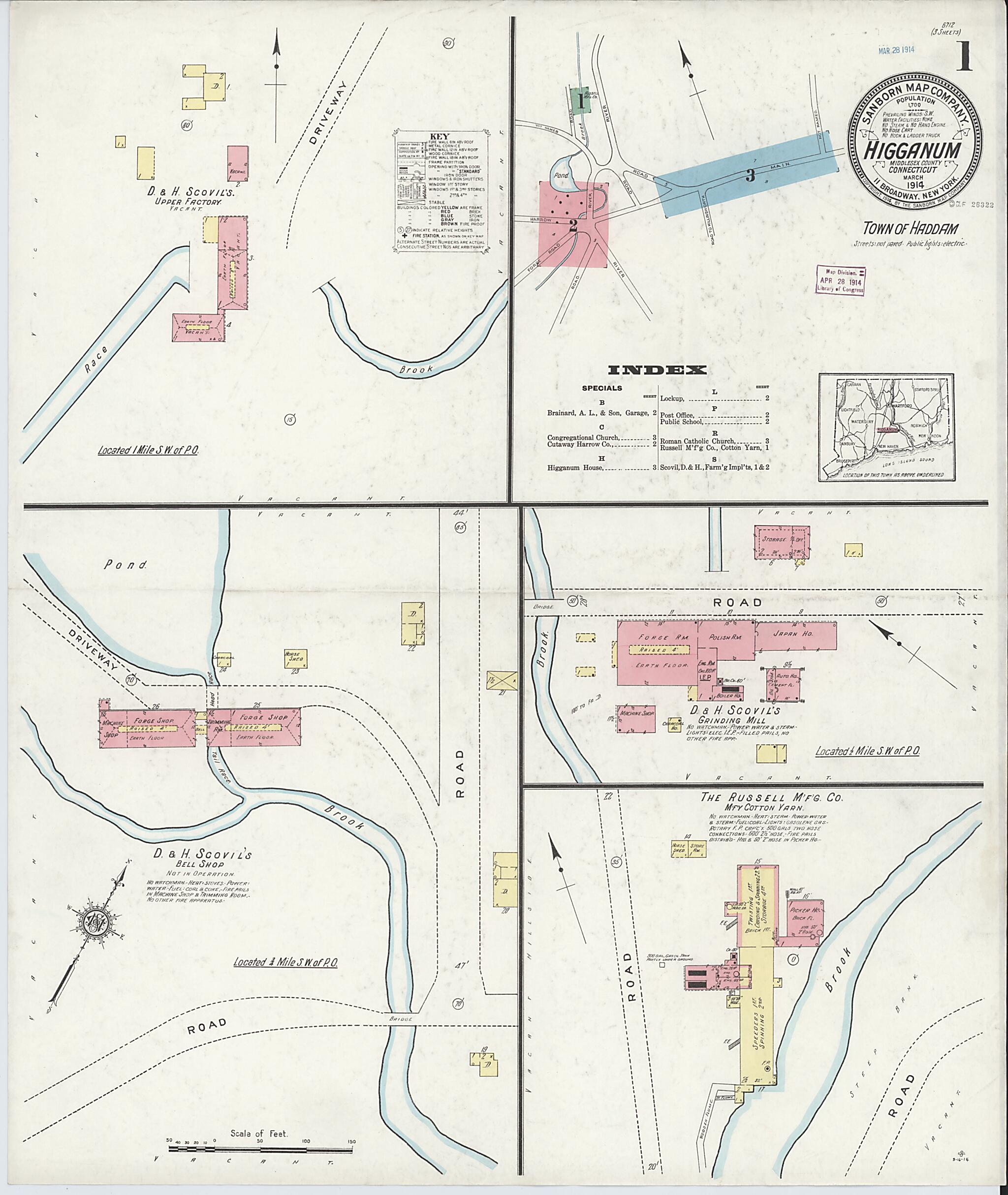 This old map of Higganum, Middlesex County, Connecticut was created by Sanborn Map Company in 1914