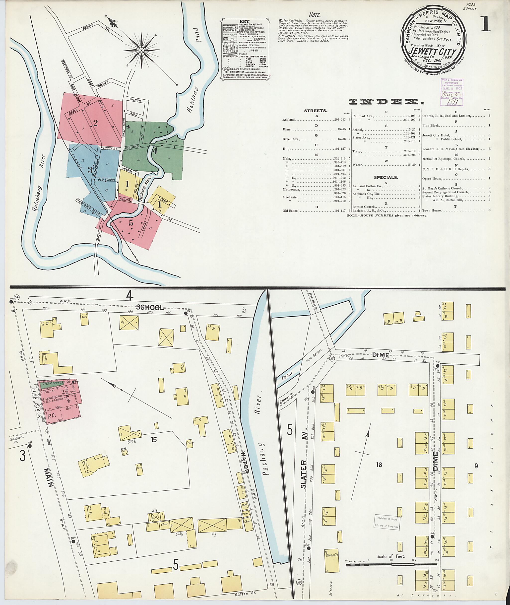 This old map of Jewett City, New London County, Connecticut was created by Sanborn Map Company in 1901