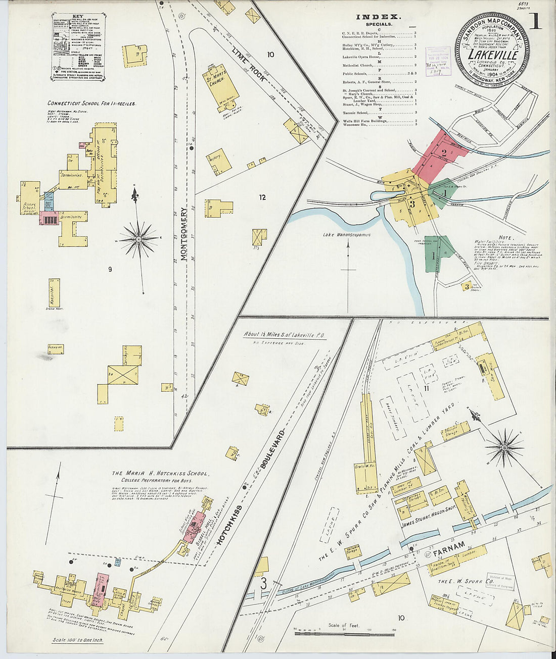 This old map of Lakeville, Litchfield County, Connecticut was created by Sanborn Map Company in 1904