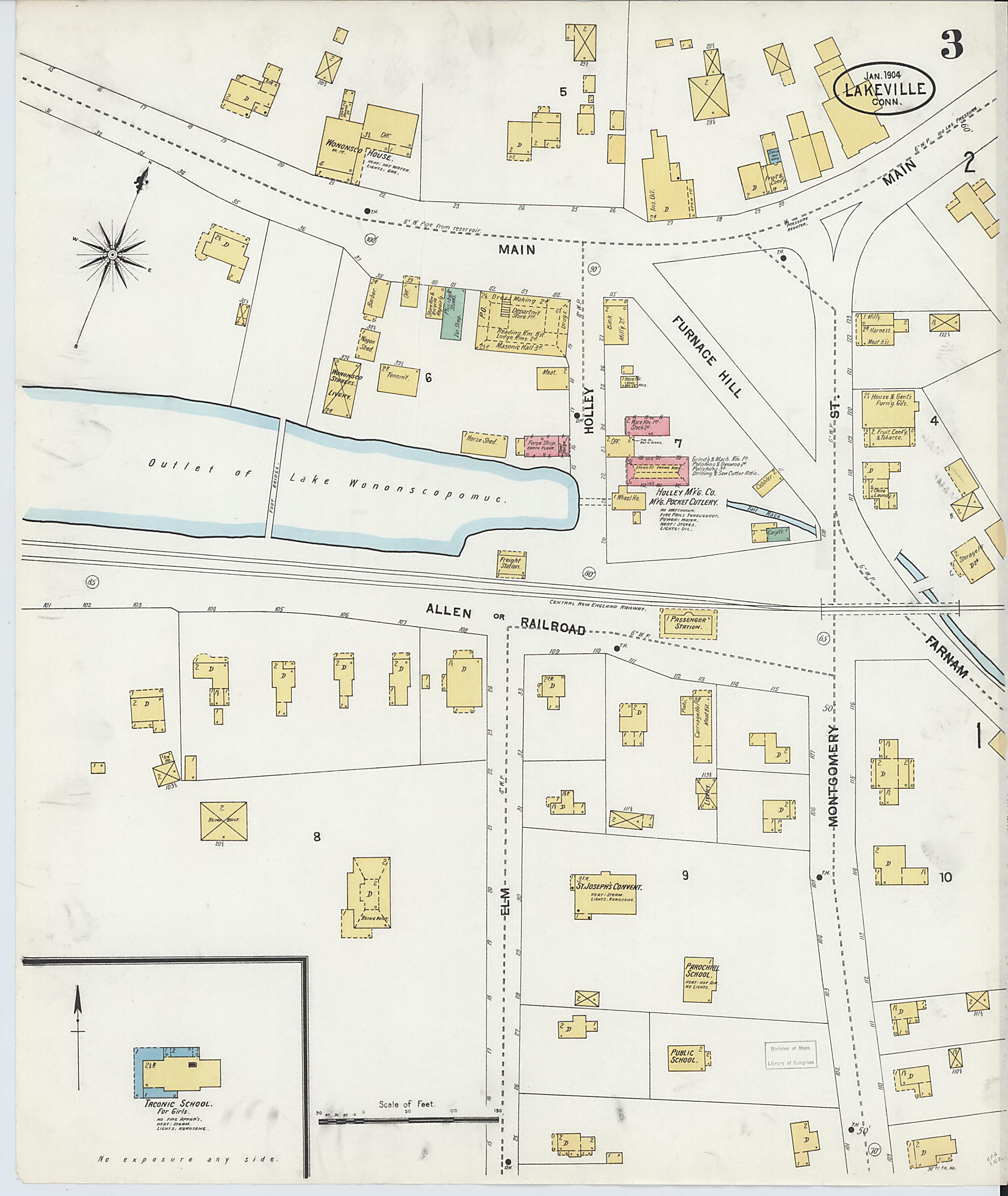 This old map of Lakeville, Litchfield County, Connecticut was created by Sanborn Map Company in 1904