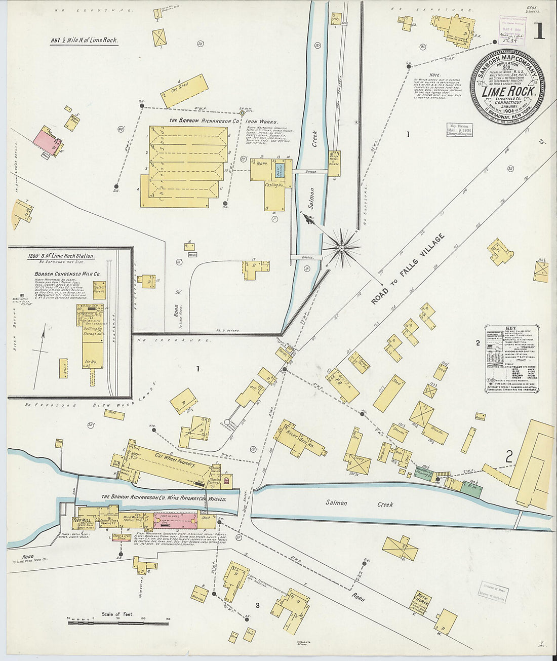 This old map of Lime Rock, Litchfield County, Connecticut was created by Sanborn Map Company in 1904