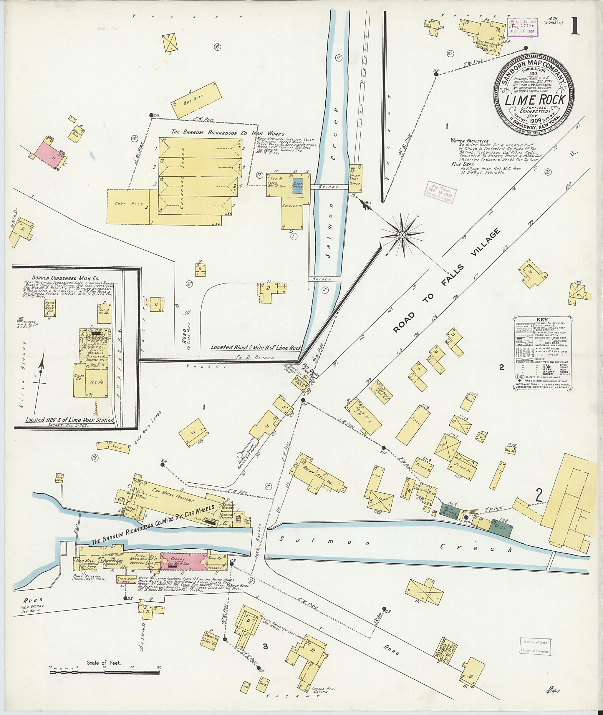 This old map of Lime Rock, Litchfield County, Connecticut was created by Sanborn Map Company in 1909
