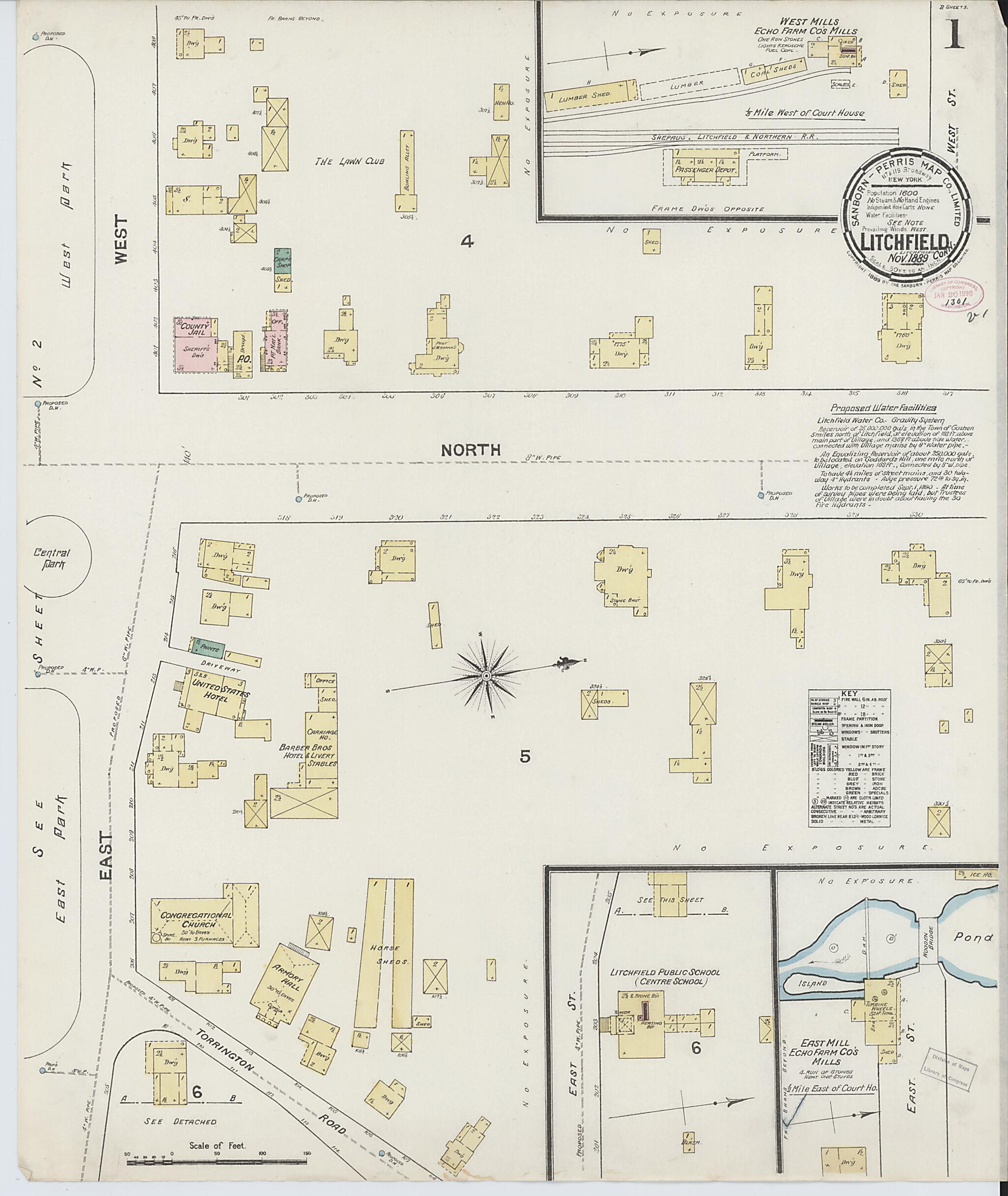 This old map of Litchfield, Litchfield County, Connecticut was created by Sanborn Map Company in 1889