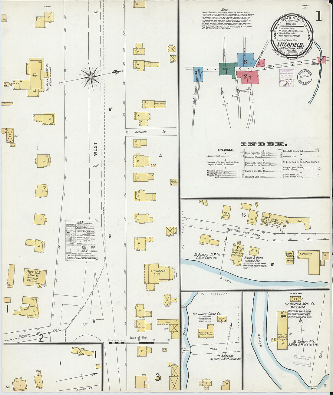 This old map of Litchfield, Litchfield County, Connecticut was created by Sanborn Map Company in 1901
