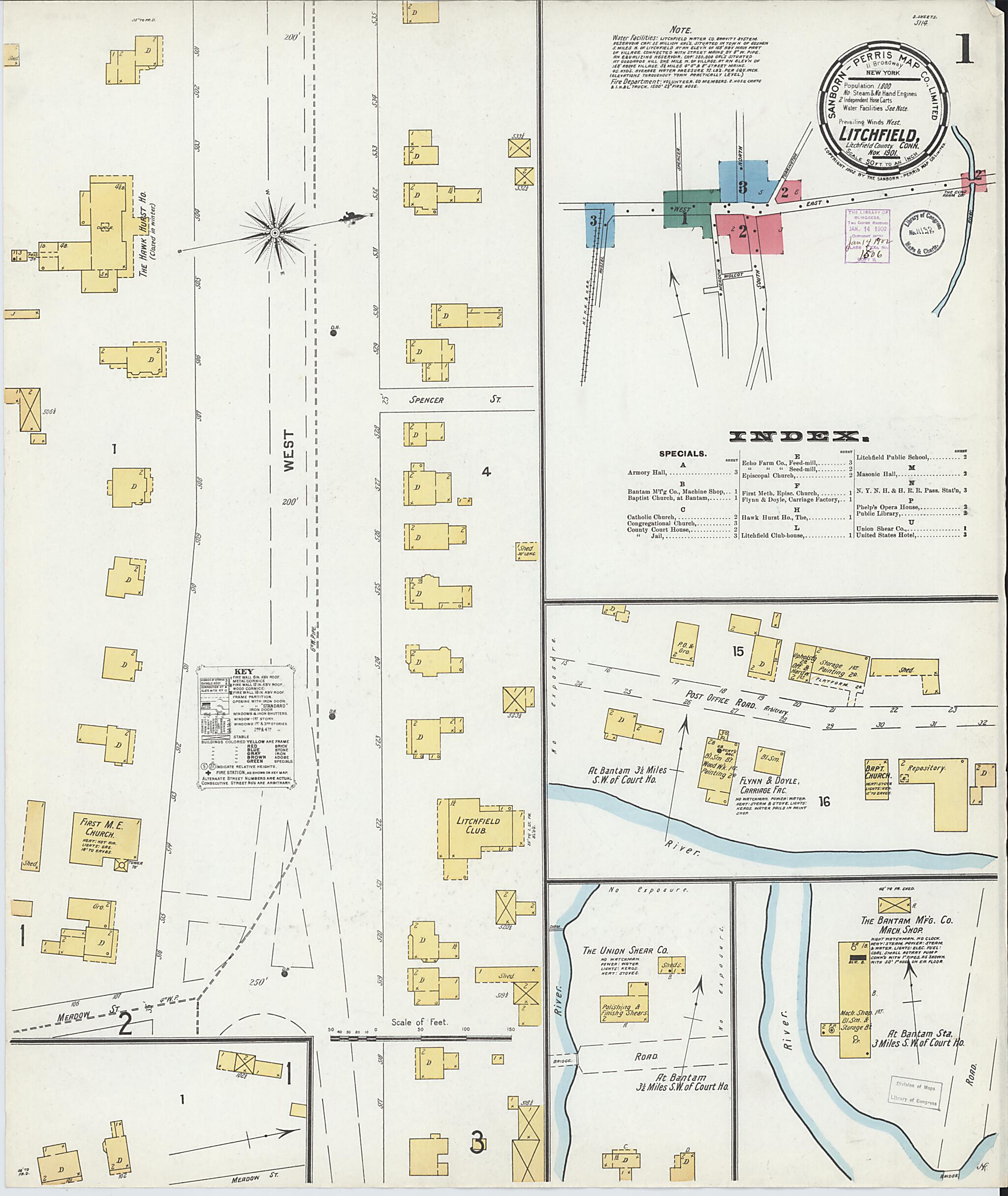 This old map of Litchfield, Litchfield County, Connecticut was created by Sanborn Map Company in 1901
