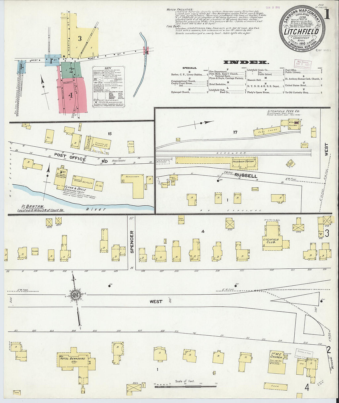 This old map of Litchfield, Litchfield County, Connecticut was created by Sanborn Map Company in 1910